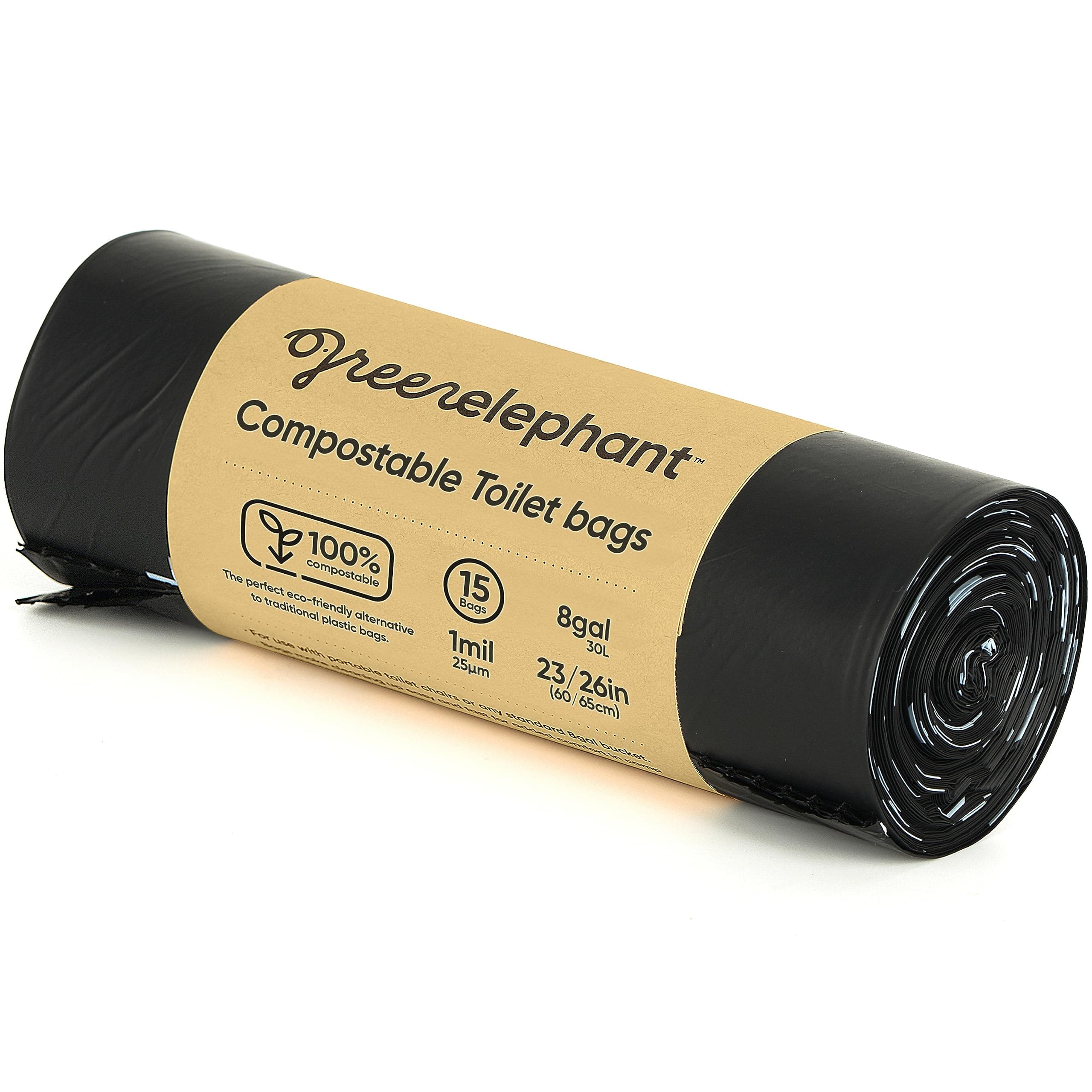 Portable Toilet Replacement Bags 100% Biodegradable Compostable Poop Bags for Portable Toilet Chair, 15 Count, ASTM D6400 and VINCOTTE OK Compost Home Certified – by Green Elephant - Black