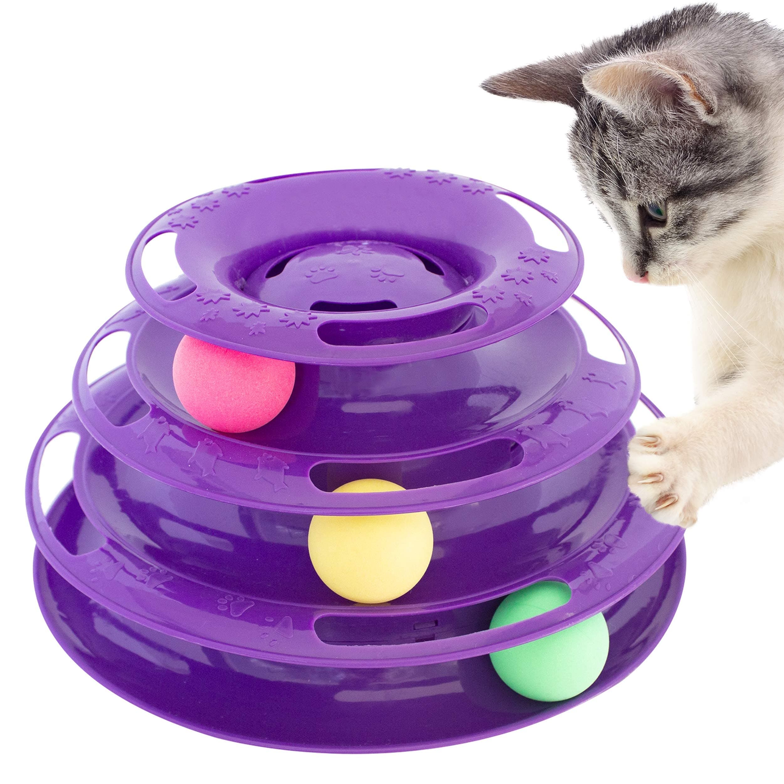 Titan's Tower, 3 Tier Cat Tower for Indoor Cats, Purple - Multi-Stage Interactive Cat Toy Ball Track with Anti-Slip Grips - Cat Tree Tower, Suitable for One or More Cats