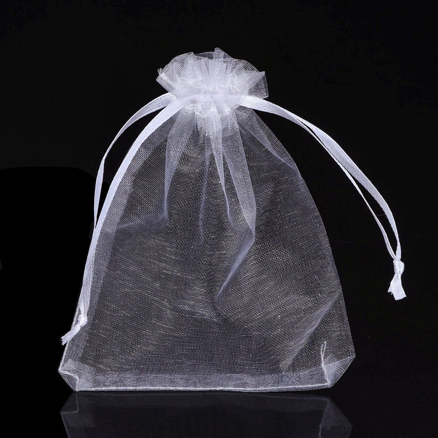 50 Pcs 5x7 inch White Sheer Organza Drawstring Bags Jewelry Pouches Party Wedding Favor Gift Bags