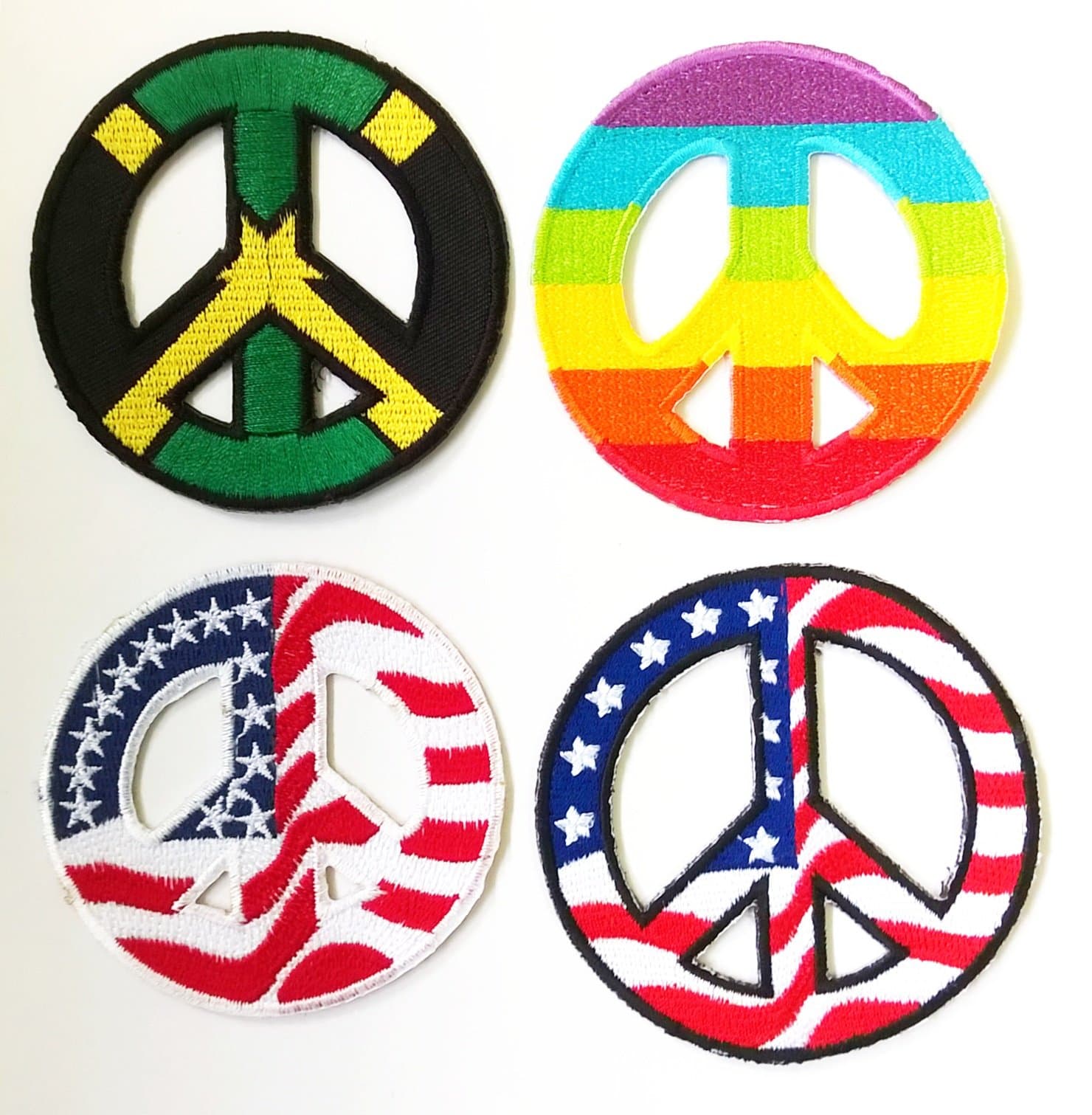 Pack of 4 Peace Sign Embroidered Patch American Flag Anti-war Iron-on Symbol Stars Stripes