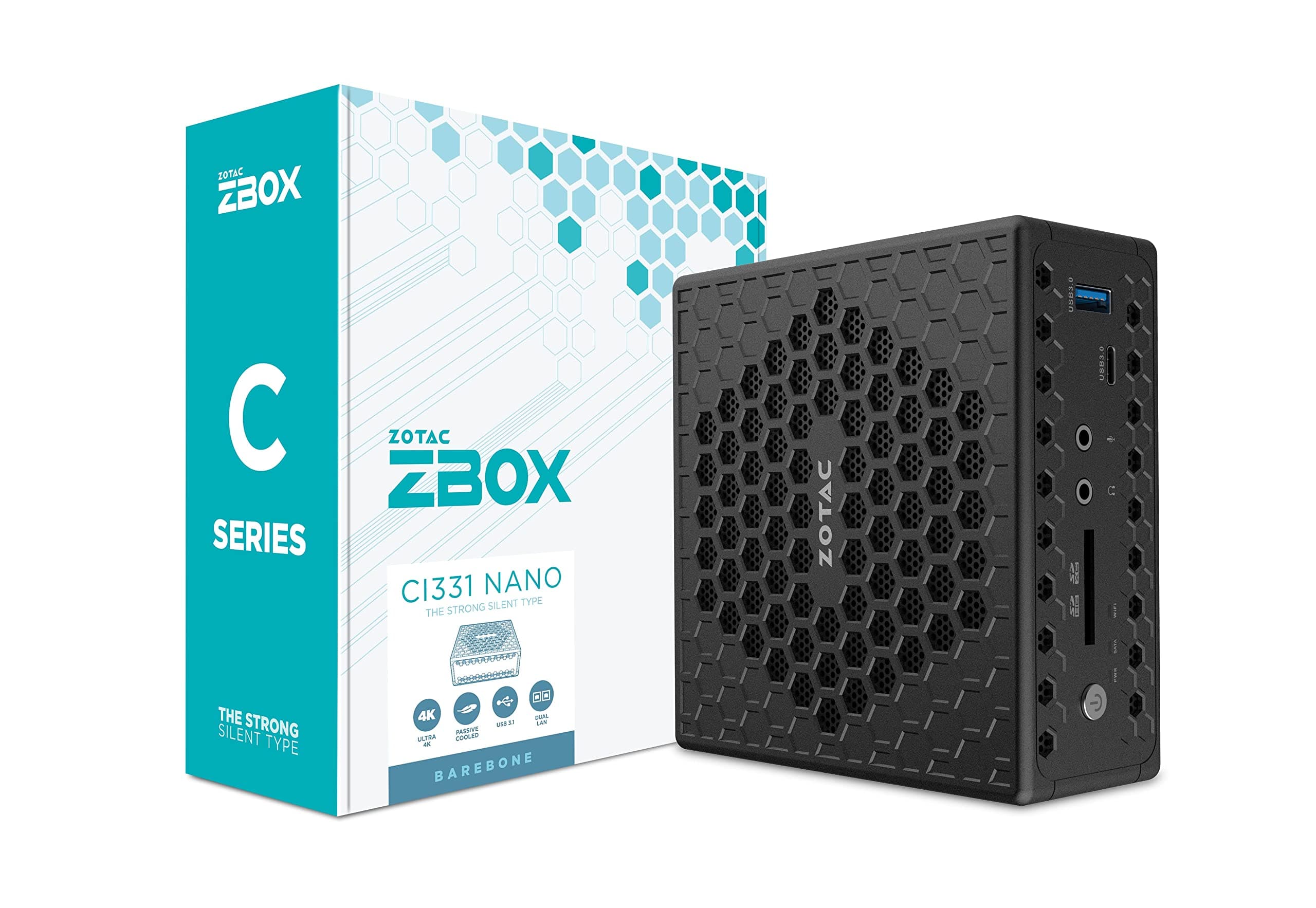 ZOTAC ZBOX CI331 Nano Fanless Silent Mini PC Intel N5100, Intel UHD Graphics, HDMI, VGA, DisplayPort, No Memory/Storage/OS Barebones System, ZBOX-CI331NANO-U