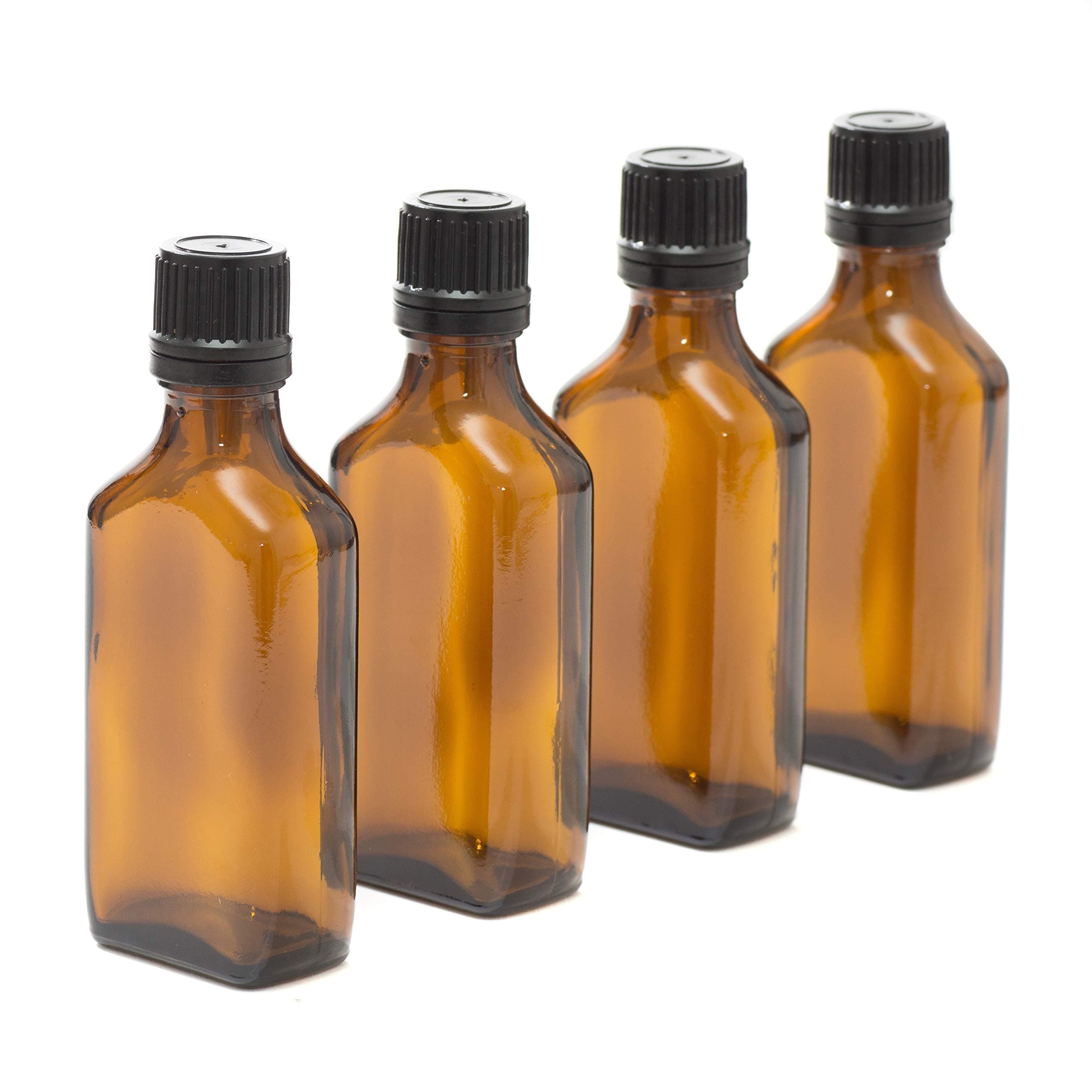 Aura 50ml Rectangular AMBER Glass Bottle with Cap & Dropper - PACK of 4
