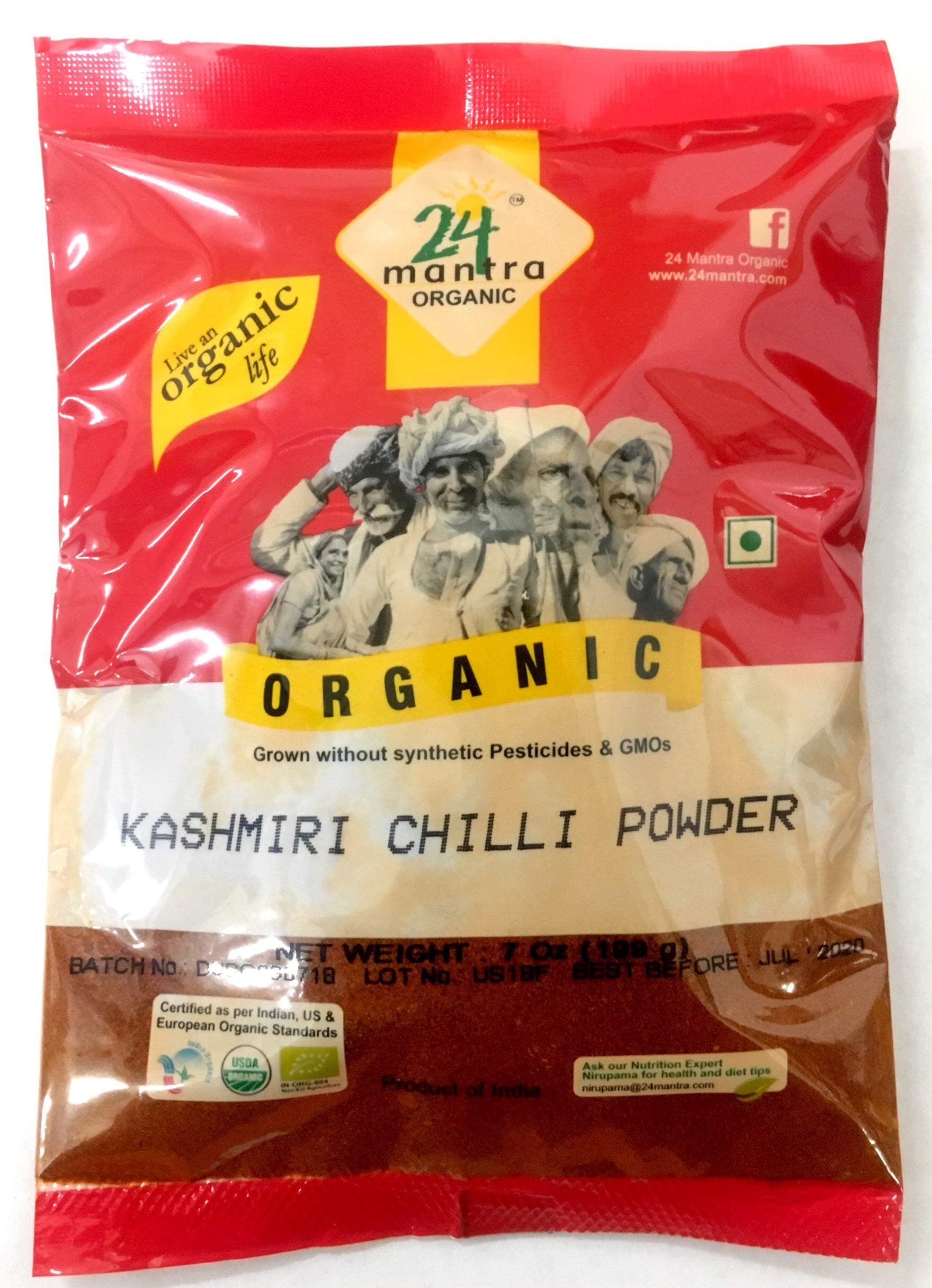 24 Mantara Organic Powder, Kashmiri Chilli, 7 Ounce
