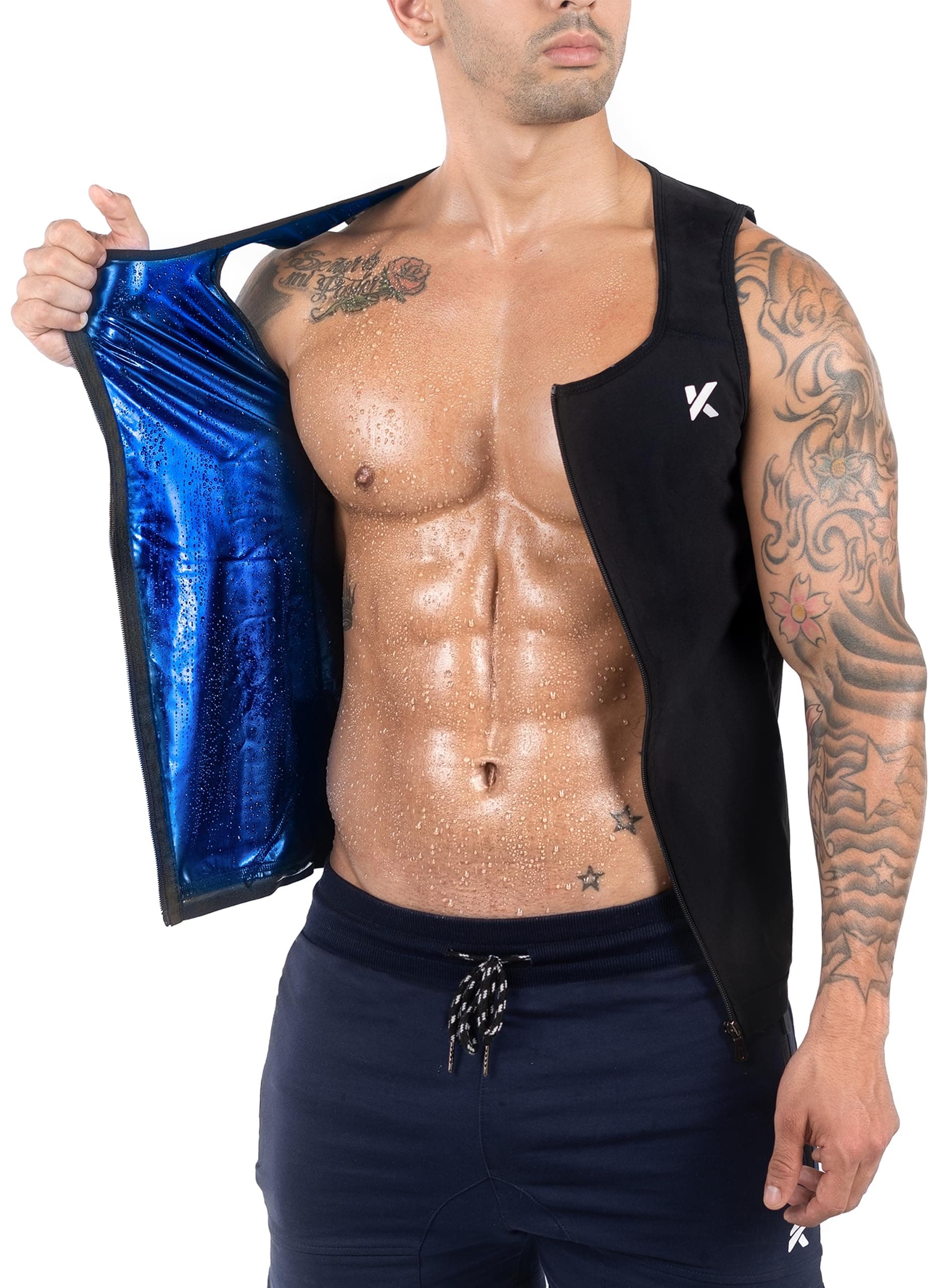 Men's Heat Trapping Zipper Sweat Enhancing Vest - Sauna Suit Shirt Compression Vest Shapewear Top for Gym Exercise