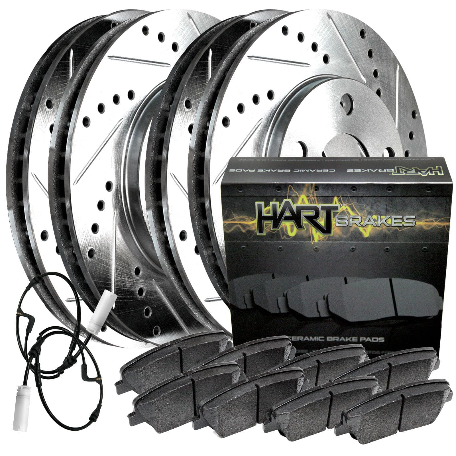 Hart Brakes Front and Rear Brake Kit For 2011-2015 Mini Cooper| Drilled Slotted Brake Rotors| Ceramic Brake Pads and Rotors Kit