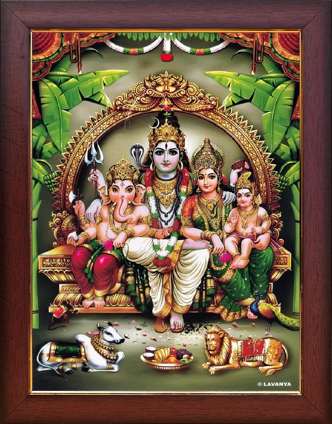 Garuda Photos - God Sri Shiva Parvati with Ganesha and Subramaniya Swamy (Siva - Parvathi Family) Photo Frame (Regular 13 X 10 Inch)