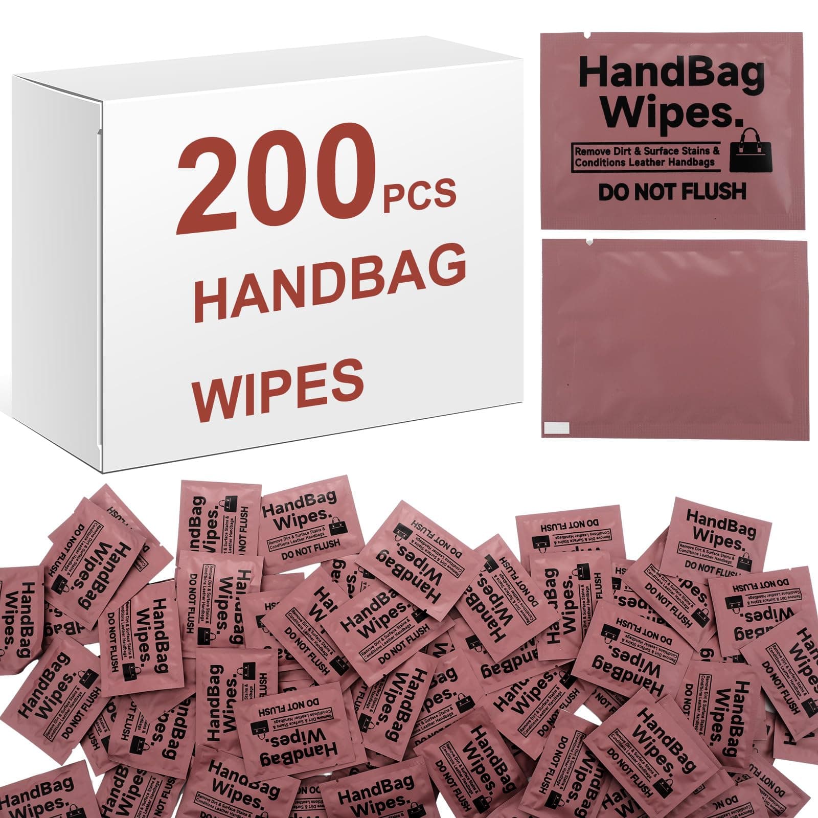 200 Pcs Leather Cleaning Wipes Bulk for Furniture Individually Leather Wipes for Purse Wallets Apparel Shoes Remove Dirt Surface Stains, 6 x 7 Inch