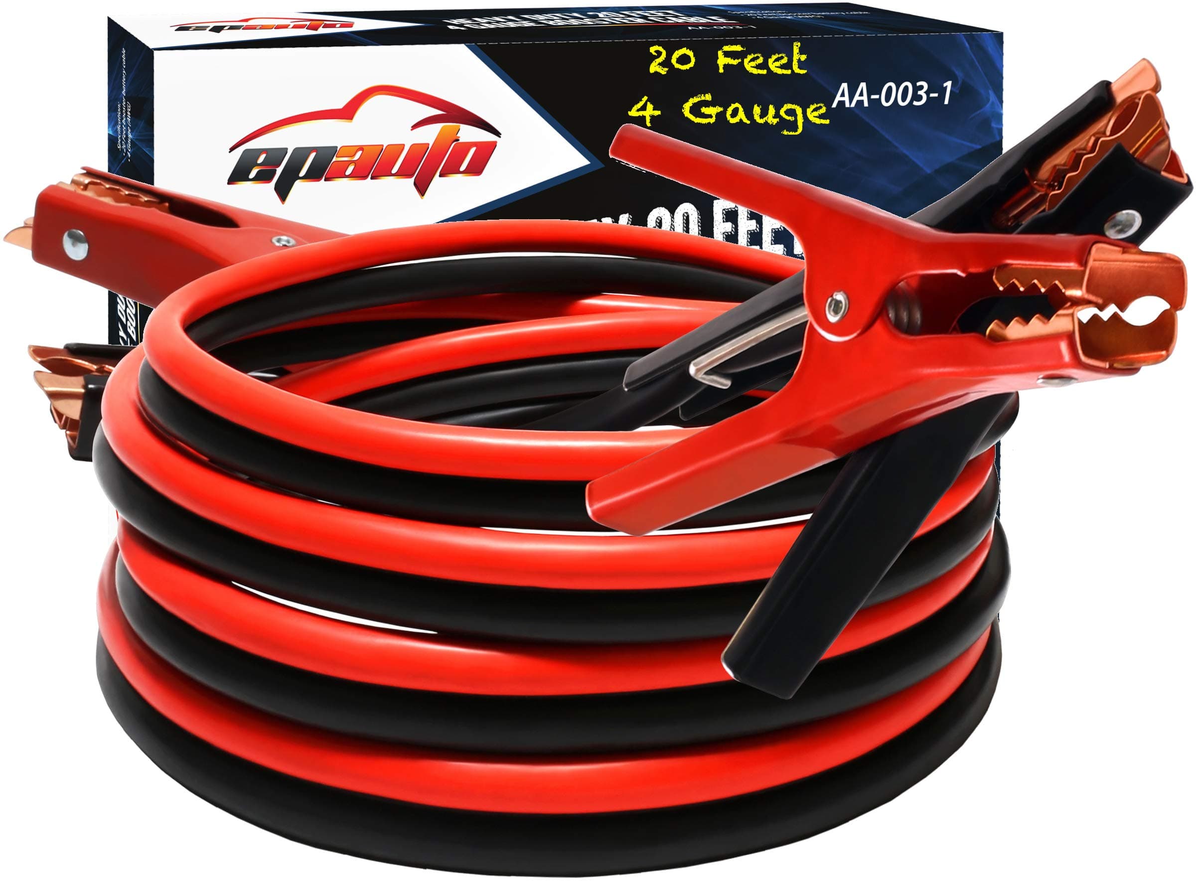 Manwe 4 Gauge x 20 Ft Heavy Duty Booster Jumper Cable with Travel Bag and Safety Gloves (4 AWG x 20 Feet)