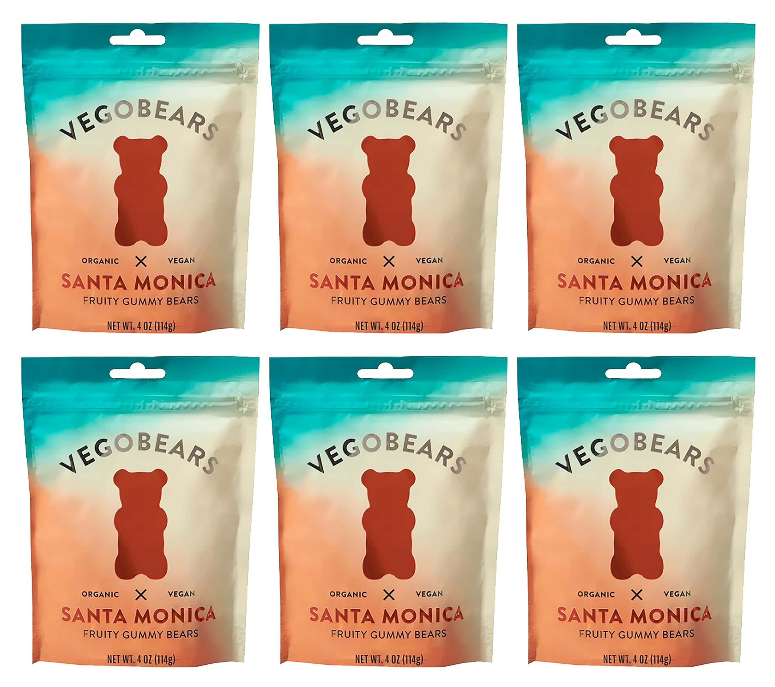 Candy People VegoBears Santa Monica Vegan Gummy Bears Organic Fruity Gummy Bears, Non-GMO, Banana, Pineapple, & Strawberry Gummies 4 Ounce (6 Pack)
