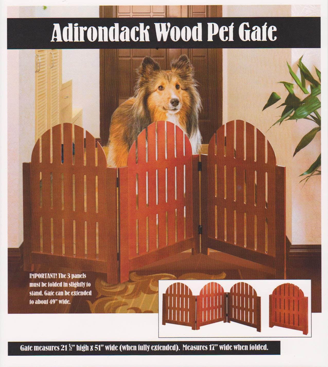 3 SECTION ADJUSTABLE FOLDING WOODEN ADIRONDACK PET GATE - WALNUT