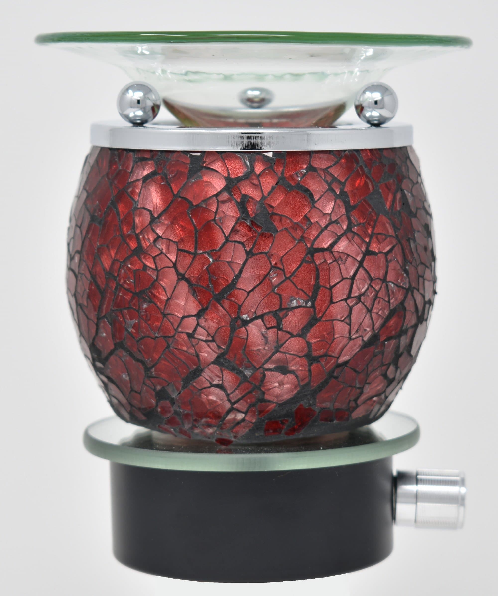 Aroma Lights - Natural Aromatherapy Essential Fragrance Oil Warmer, Burner, Diffuser, Electric Plug-in Night Lamp with Dimmer in Gift Box (Crackle Glass-Red)