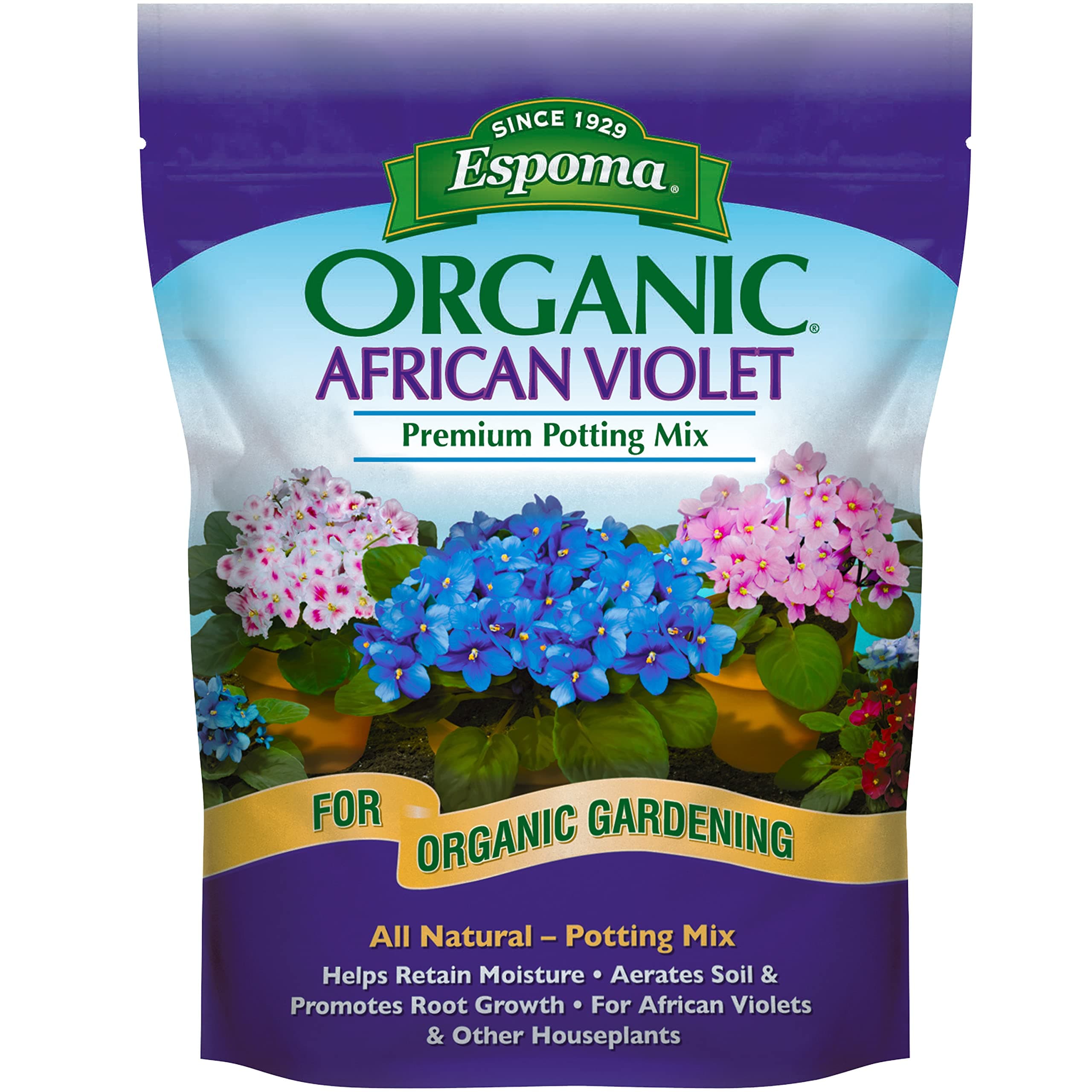 Organic Natural and Organic Premium Potting Soil Mix for African Violets and All Indoor Flowering Houseplants. for Organic Gardening. 4 Quart Bag