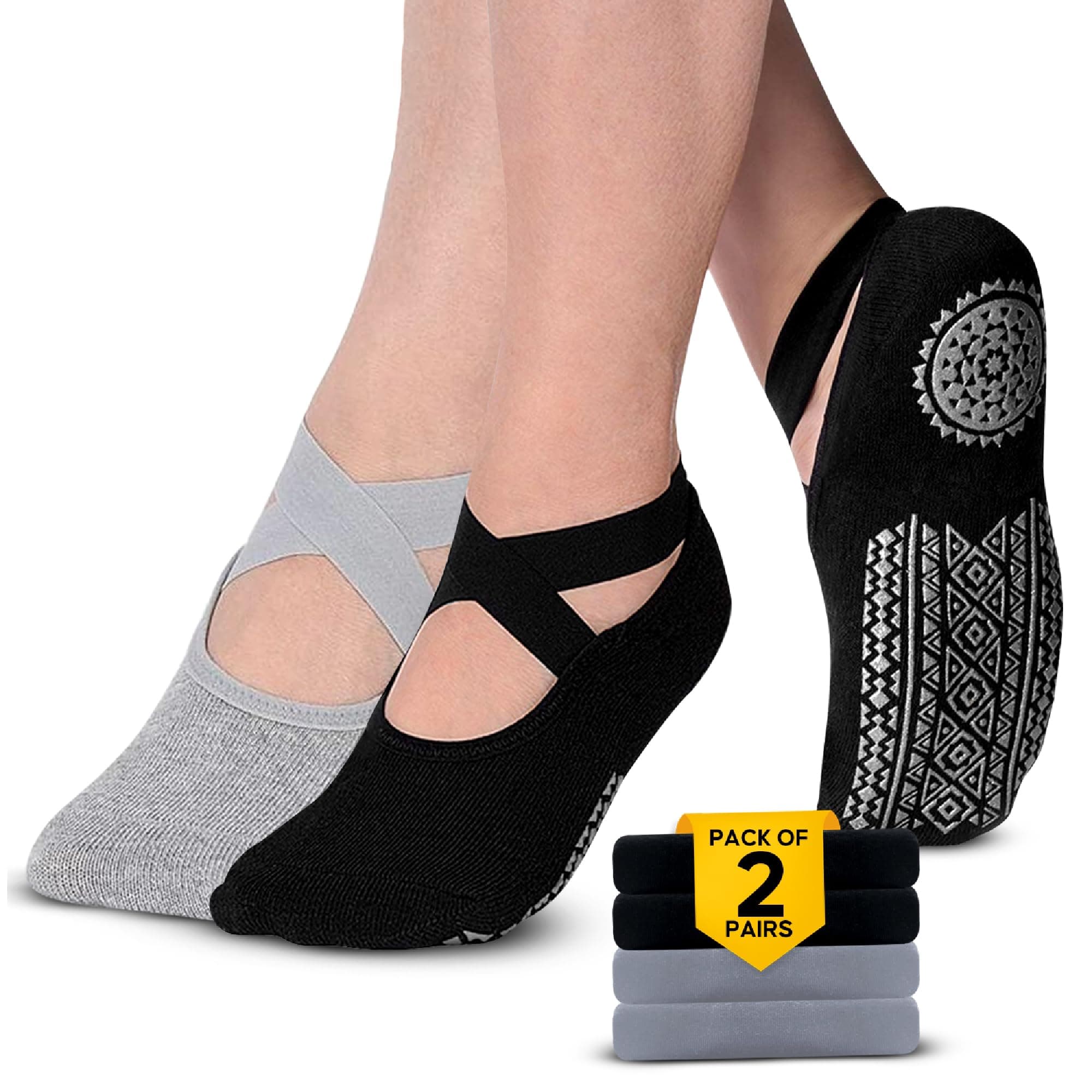 Pilates Socks for Women, Non-slip & Straps Yoga Athletic Socks with Grip for Women Grippers Socks, Barre Barefoot Workout Hospital