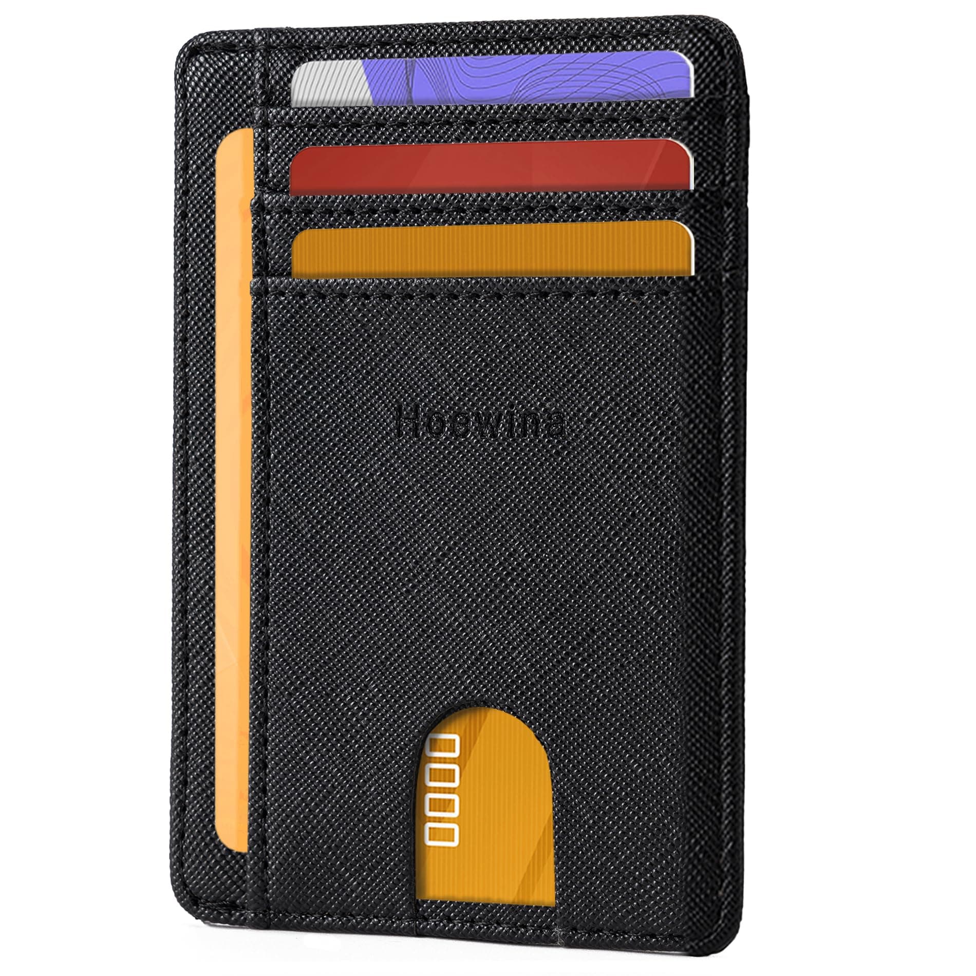 Hoewina Slim Wallet for Men, Credit Card Holder Wallet, Minimalist Design - RFID Blocking Front Pocket Leather Thin Wallet for Men and Women…, A-Cross Black, Concise and Atmospheric