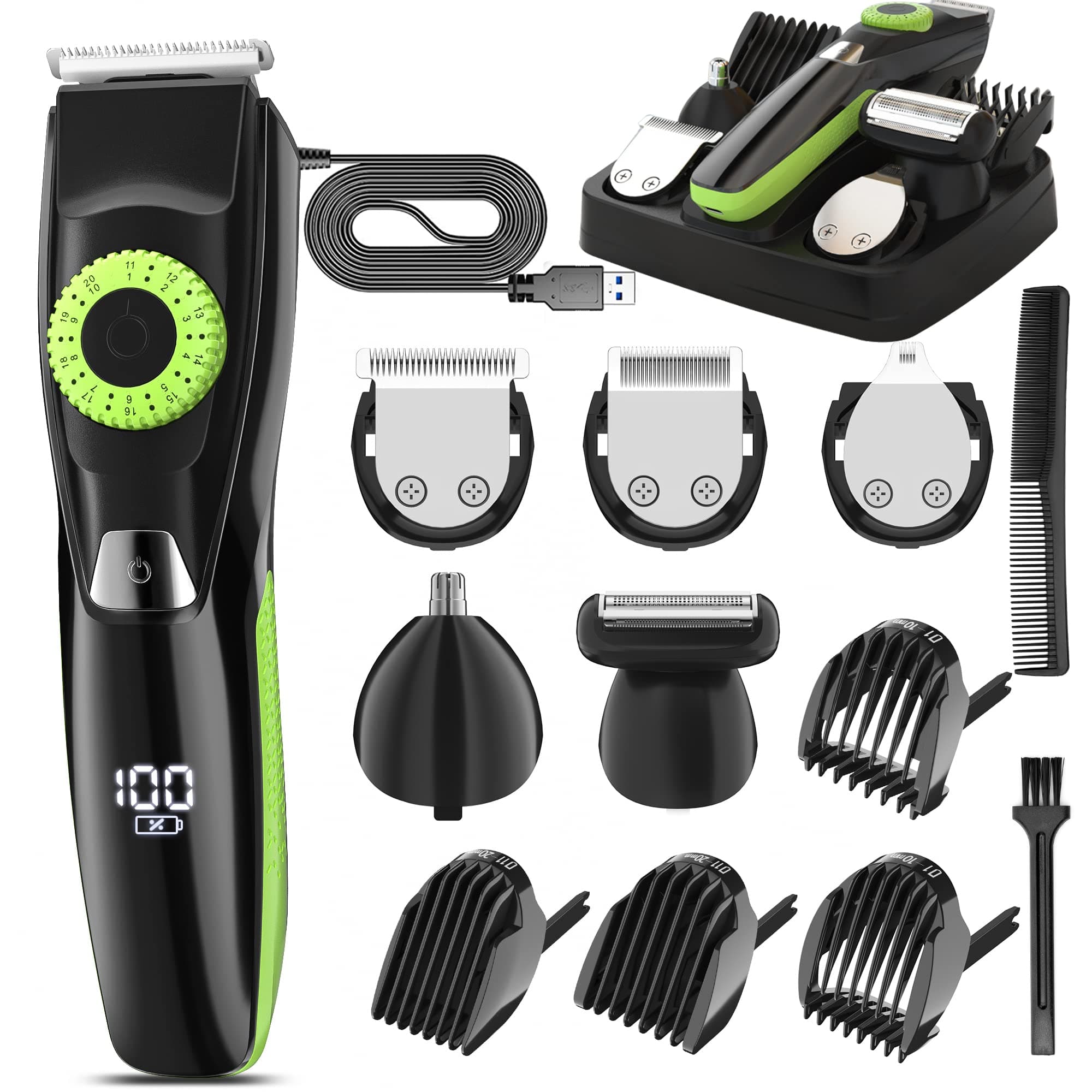 Yabife Adjustable Beard Trimmer for , Rechargeable 5-in-1 Grooming Kit, Electric Hair Trimmer, Nose Trimmer, Body Hair Clipper, 40 Precisions, for Clean & Stubble Look, Upgraded Version, 1.0 count