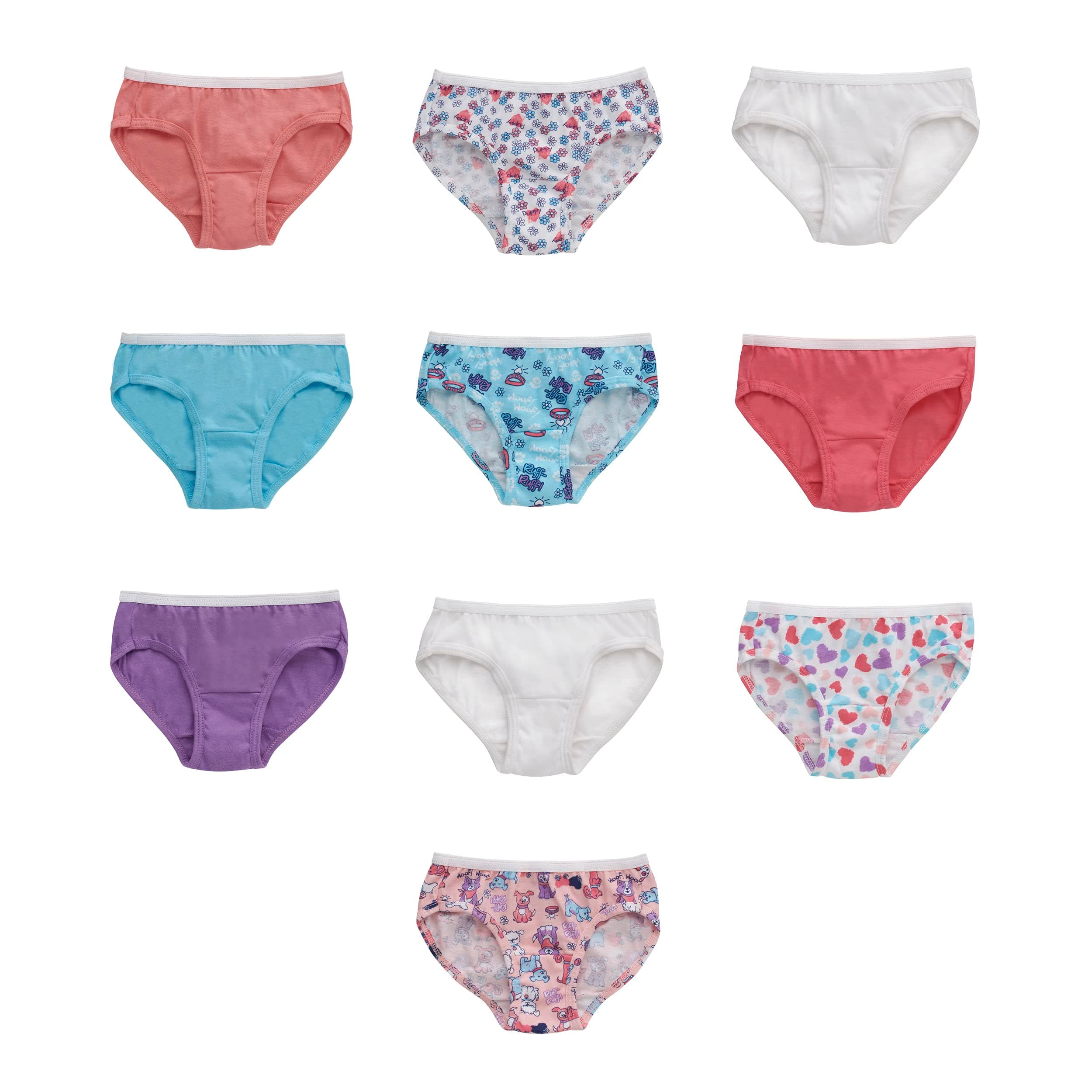 Hanes Girls' Hipster Underwear Pack, Cotton Hipster Panties, Cotton Panties, 10-Pack (Colors/Patterns May Vary)