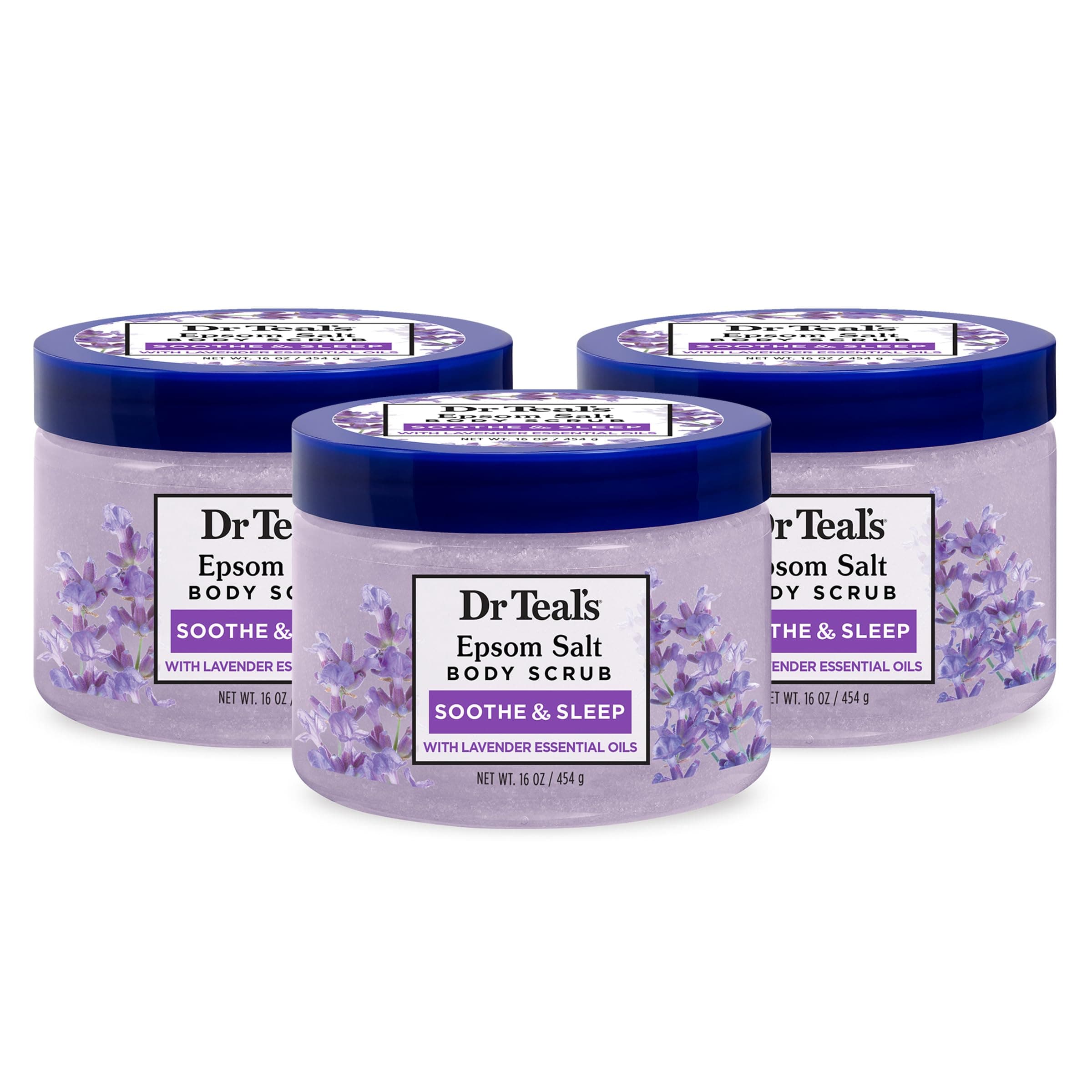Pure Epsom Salt Body Scrub, Soothe & Sleep with Lavender Essential Oils, 16 oz (Pack of 3)