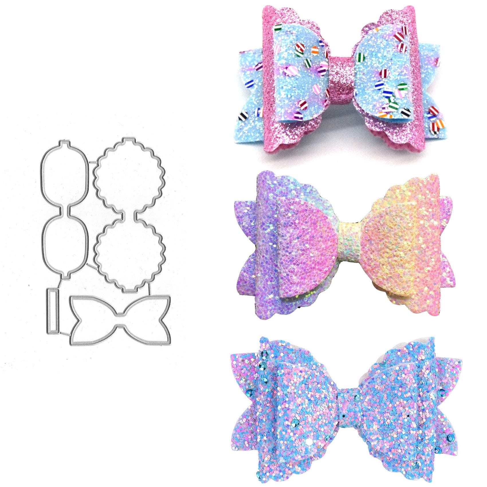 Suds&WH 3pcs Flower Bows Metal Die Cuts,Wedding Kids Bow Tie Bowtie Hair Bow Clip Cutting Dies Cut Stencils for DIY Scrapbooking Decorative Embossing Paper Leather Scrapbooking Card Making