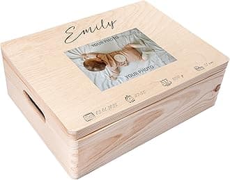 Creative Deco Personalised Photo Baby Memory Box | Custom Image Keepsake Boxes | Unique Gift for Newborn Boy or Girl | Customised Wooden Storage Box with Hinged Lid | UV Print