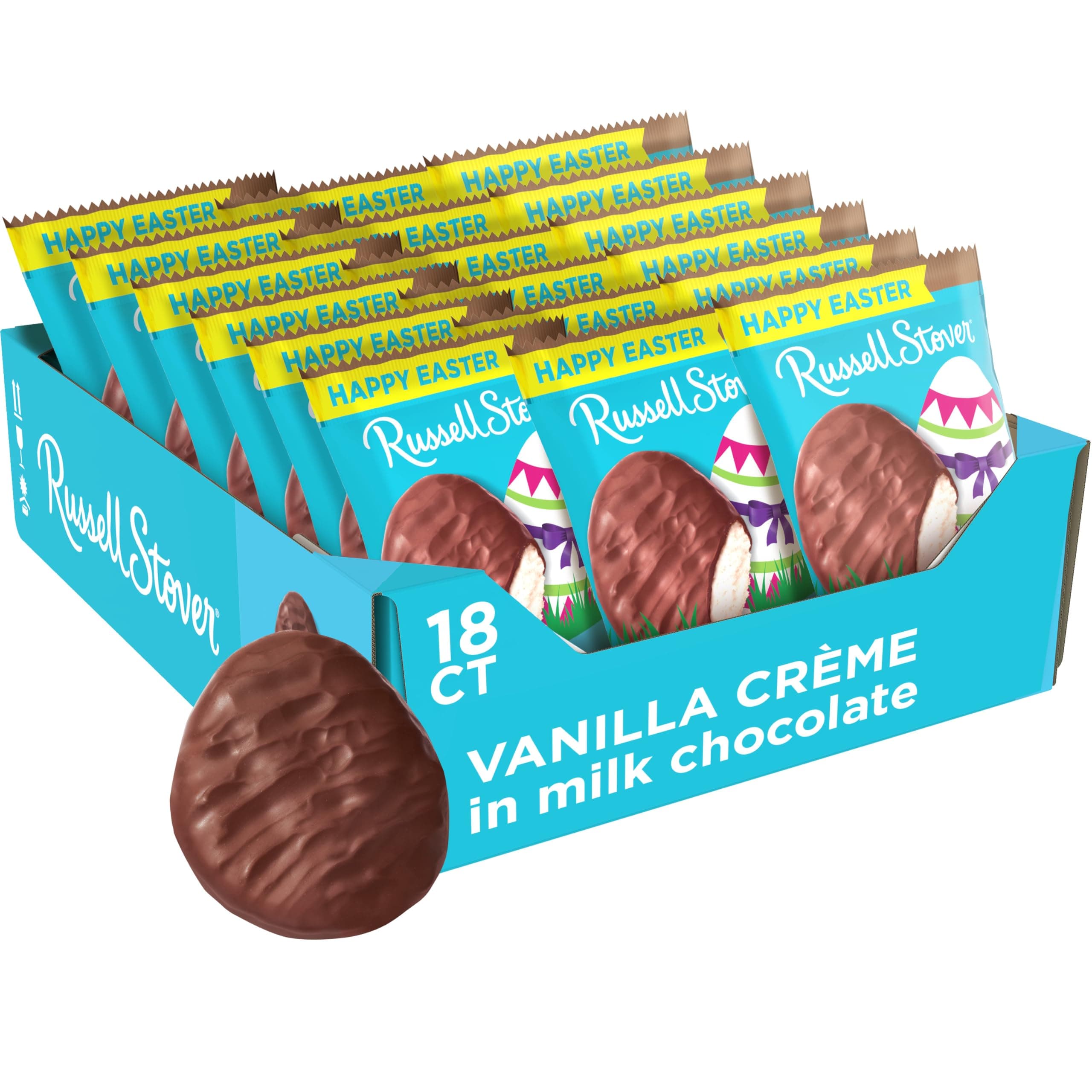 RUSSELL STOVER Easter Vanilla Crème Milk Chocolate Easter Egg, 1.3 oz. (Pack of 18)