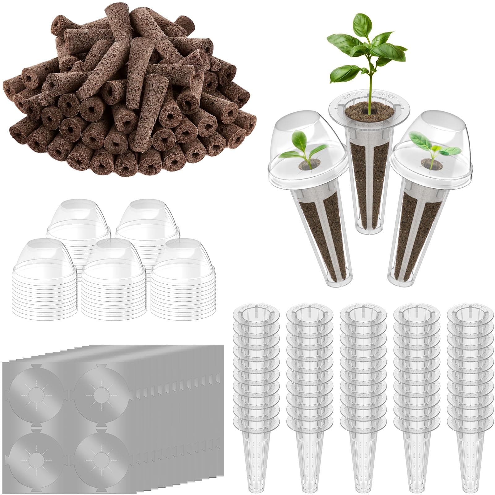 - inbloom Grow Anything Seed Pod Kit for AeroGarden, Ahopegarden, GARDENCUBE, iDoo, MUFGA Hydroponic Growing System, 200 Pcs Indoor Garden Supply with 50 Grow Sponges, 50 Baskets, 50 Domes and 50 Labels