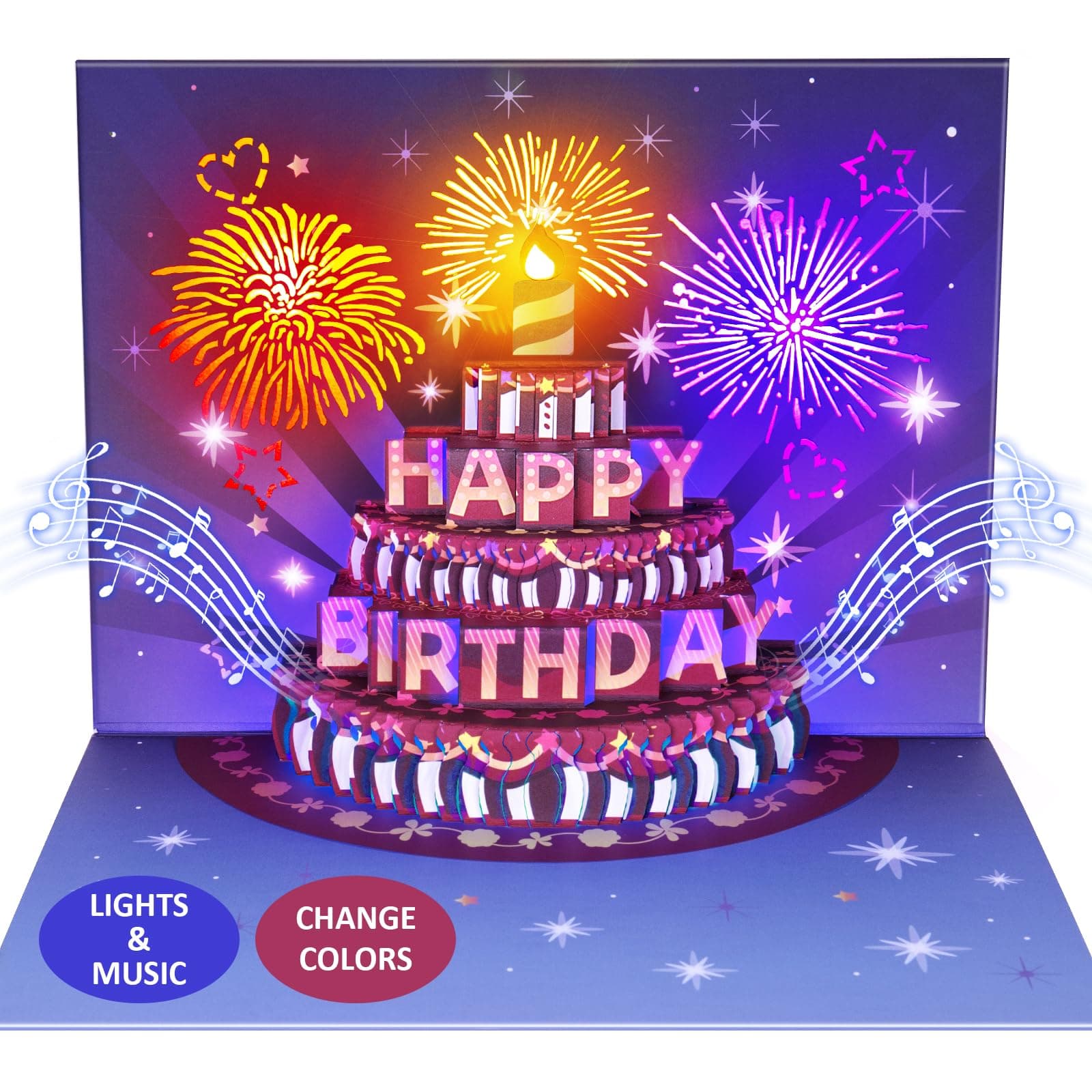 Birthday Cards, LIGHTS & SOUND Pop up Happy Birthday Card Birthday Gifts for Women Men Husband Wife Kids Greeting Cards With Envelopes