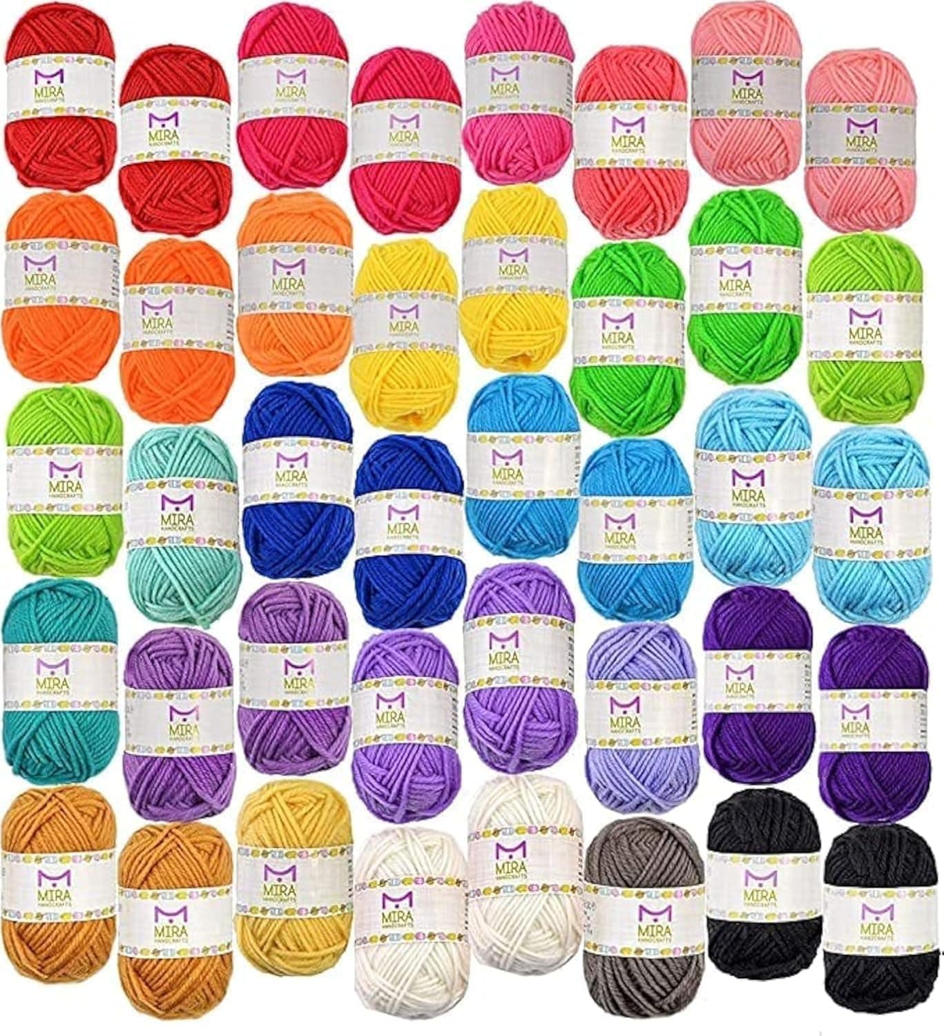 Mira Handcrafts 40 Acrylic Yarn Skeins with 7 E-Books - Perfect for Any Knitting and Crochet Mini Project