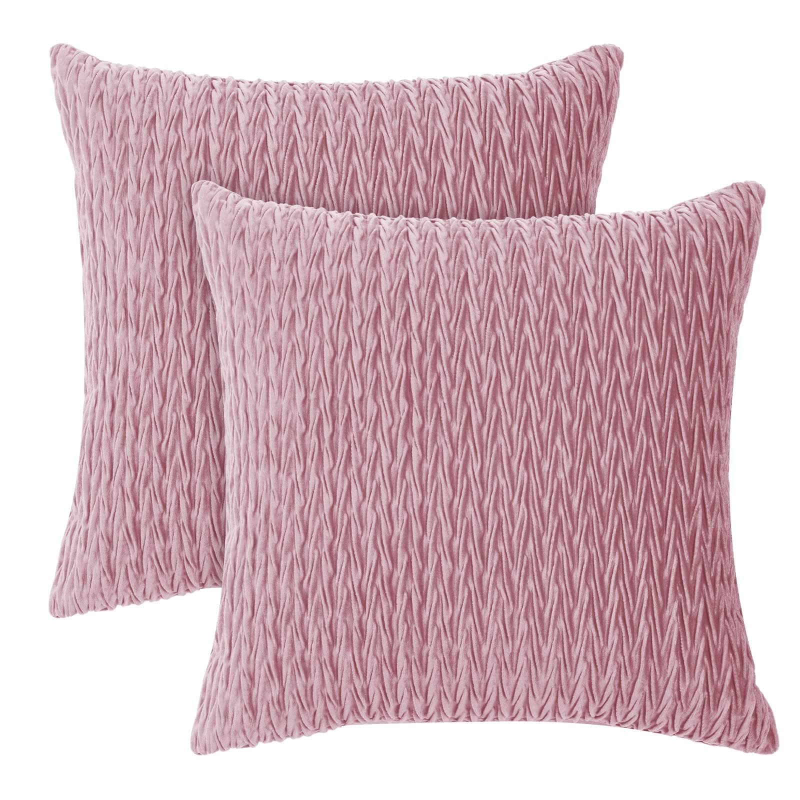 PHFWrinkled Velvet Euro Sham, 26"x 26", No Insert, 2 Pack Texture Euro Throw Pillow Covers, Super Soft Cozy European Pillow Covers for Home Decoration, No Shedding, No Pilling, Wrinkled-Pink