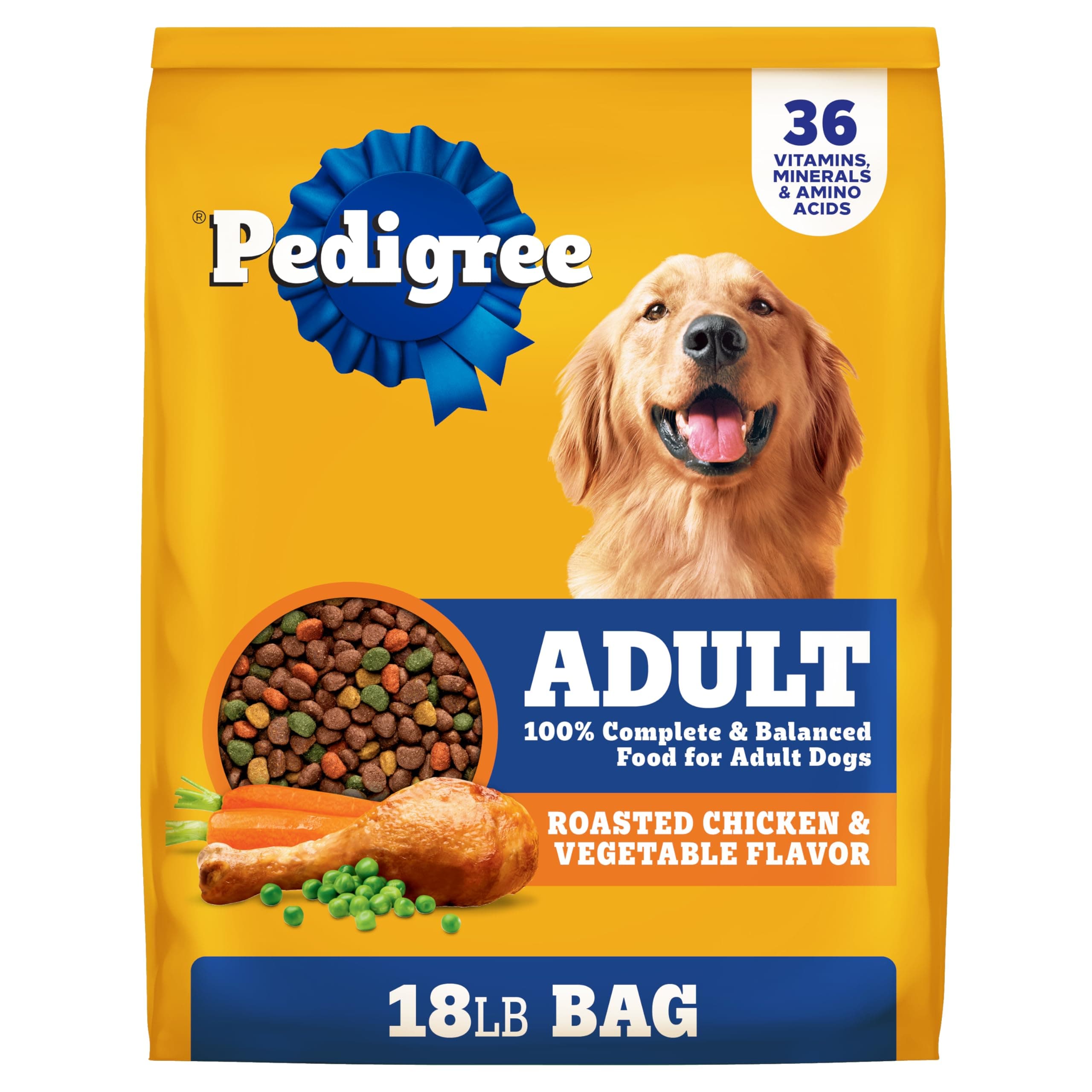 Adult Dry Dog Food, Complete Nutrition, Roasted Chicken & Vegetable Flavor, 18 lb. Bag
