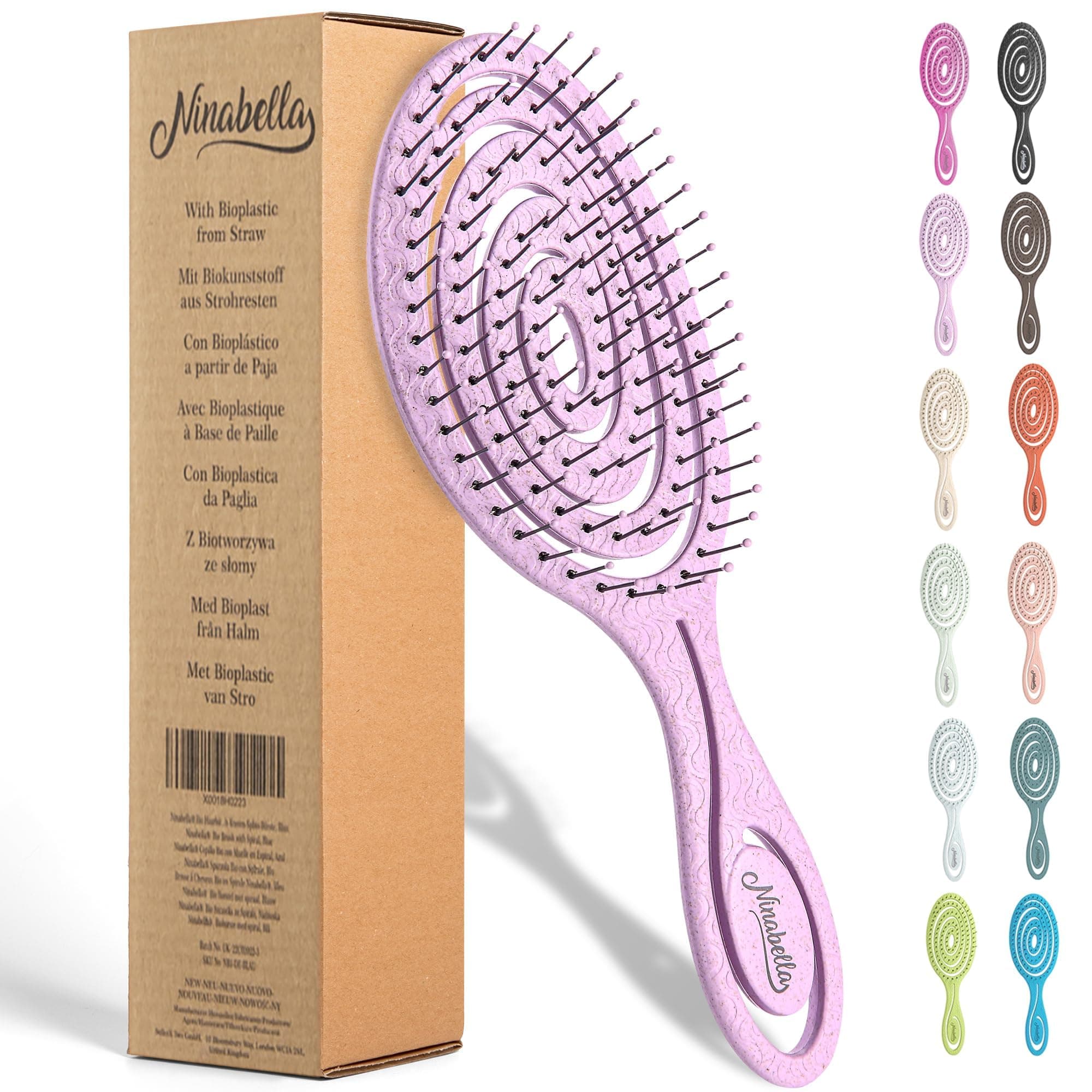 Ninabella Detangling Hair Brush for Women & Men - Does not Pull - Straightening Brushes for Straight, Curly & Wet Hair - Unique Spiral Hairbrush - Pink