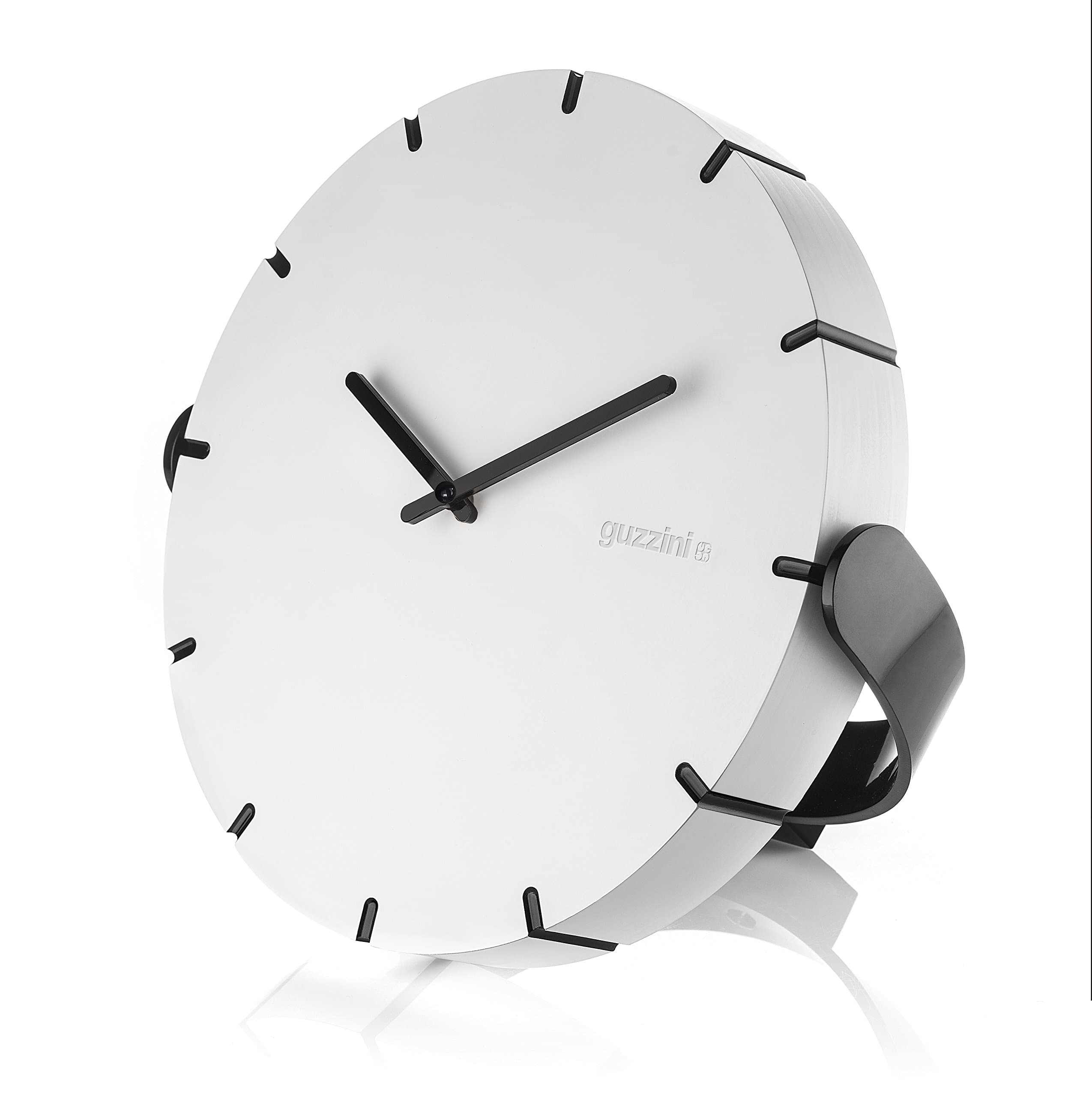 Guzzini 'Move Your Time' Adjustable Clock for Wall or Tabletop, 9-3/4 inches, Durable Acrylic, Sleek Minimalist Design, White, Black