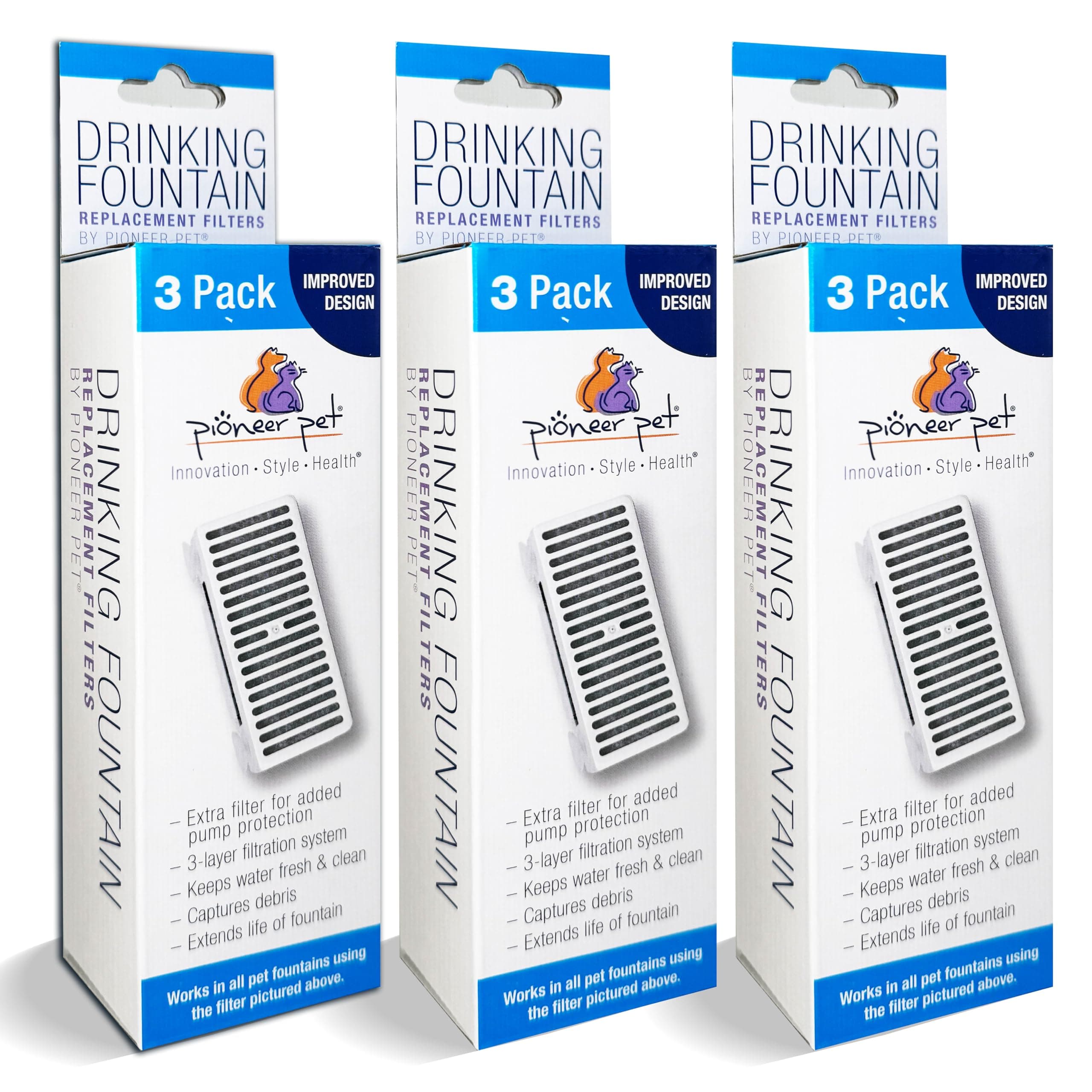 Pioneer Pet 3 Pack of T-Shaped Filter for Food, Water and Serene Fountain