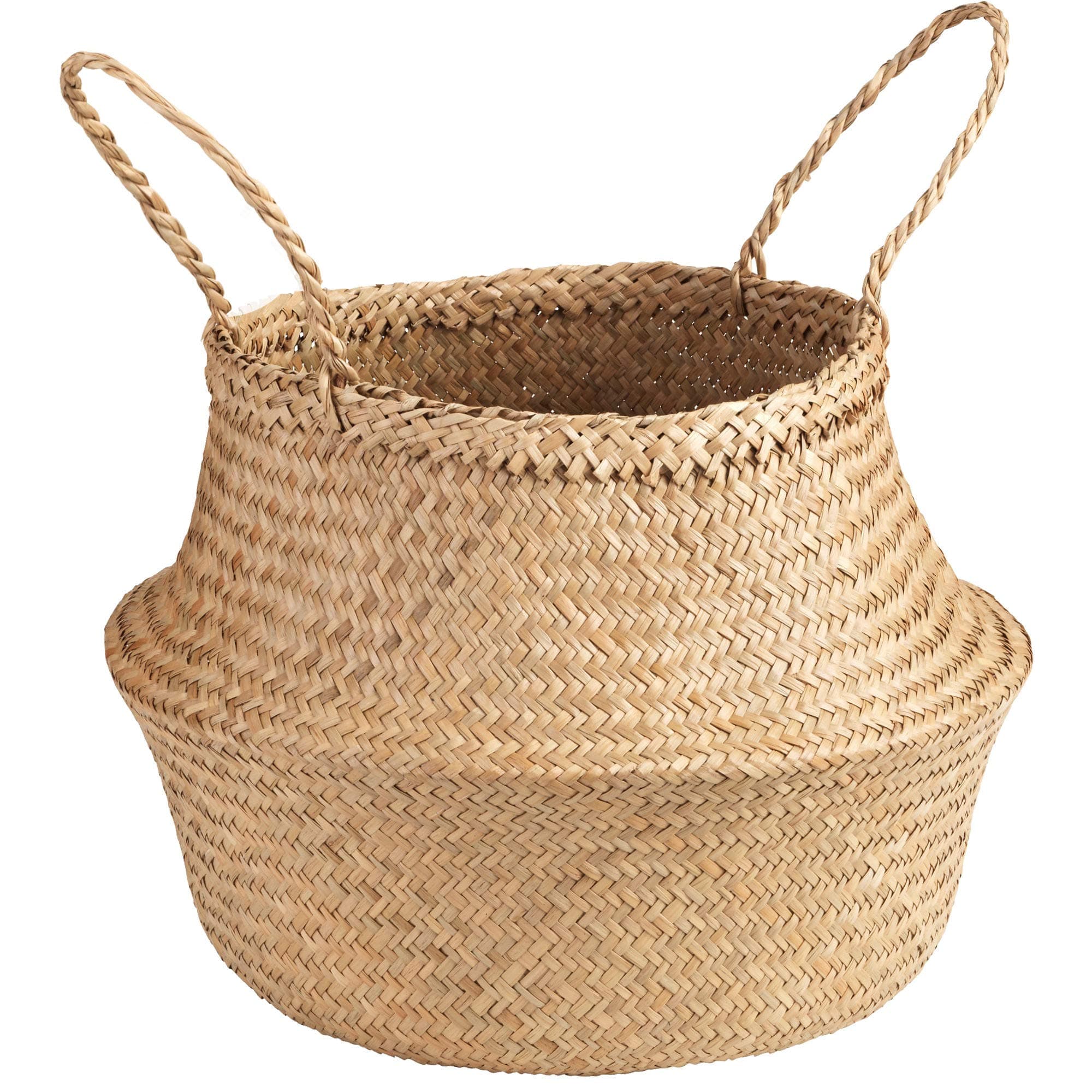 Welcare Natural Woven Seagrass Tote Belly Basket for Storage, Laundry, Picnic, Plant Pot Cover, and Beach Bag (Small)
