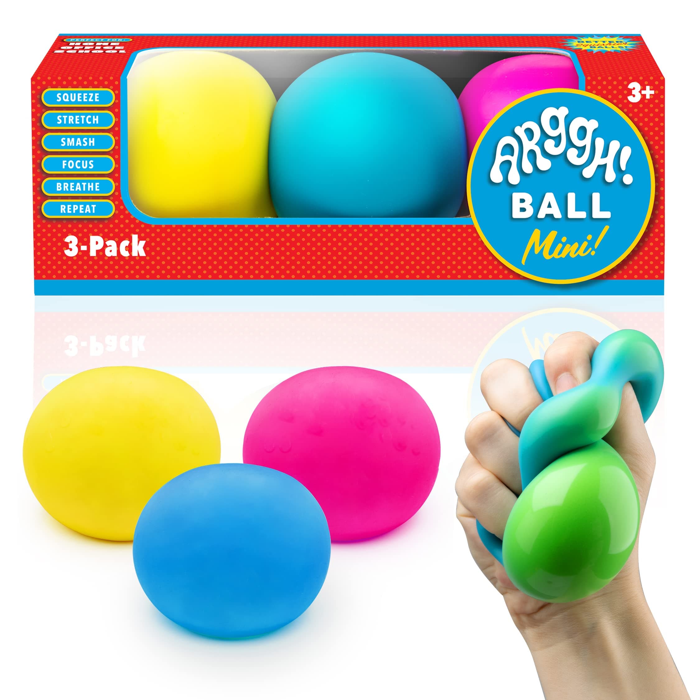 Arggh Mini Stress Balls for Adults and Kids - 3pk Squishy Stress Balls, Color Changing Resistance Fidget Toys, Sensory Stress Relief Squeeze Toys Squishy Toy (Yellow, Pink, Blue)