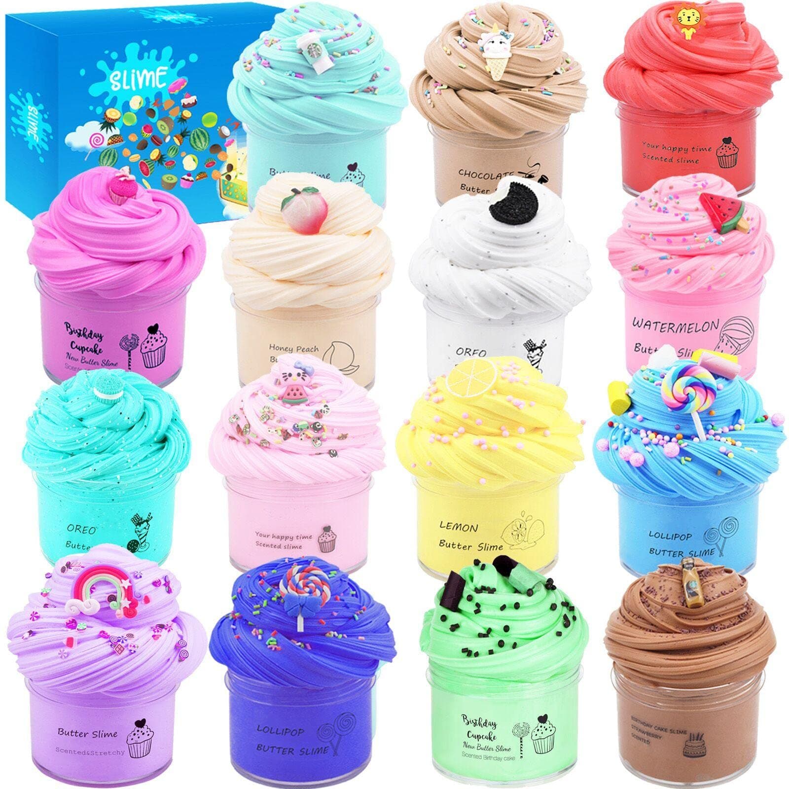 15Pack Butter Slime Kit with Scented DIY Slime for Girls and Boys, Super Soft, Non-Sticky Stress Relief Toy, Party Favors and Birthday Gift