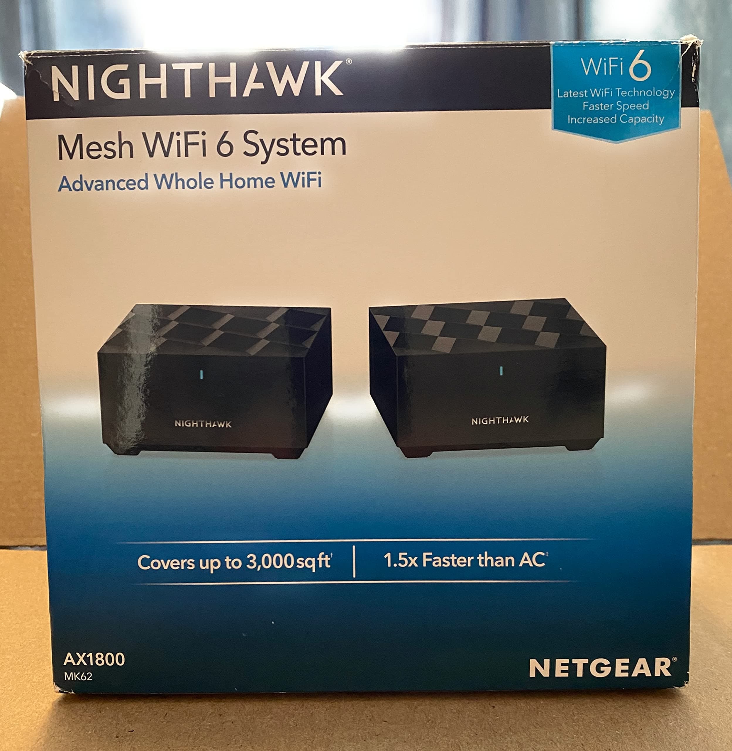 NETGEAR Nighthawk Whole Home Mesh WiFi 6 System (MK62) - AX1800 Router with 1 Satellite Extender, Coverage up to 3,000 sq. ft. and 25+ Devices