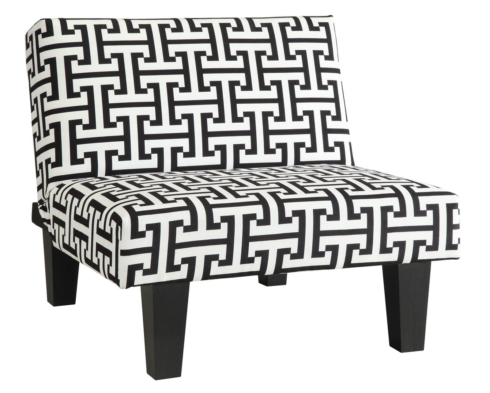 Kebo Ottoman, Black and White Geometric Pattern with Dark Legs, Minimalist Design, Sturdy Dark Legs, Premium Microfiber Upholstery (Chair)