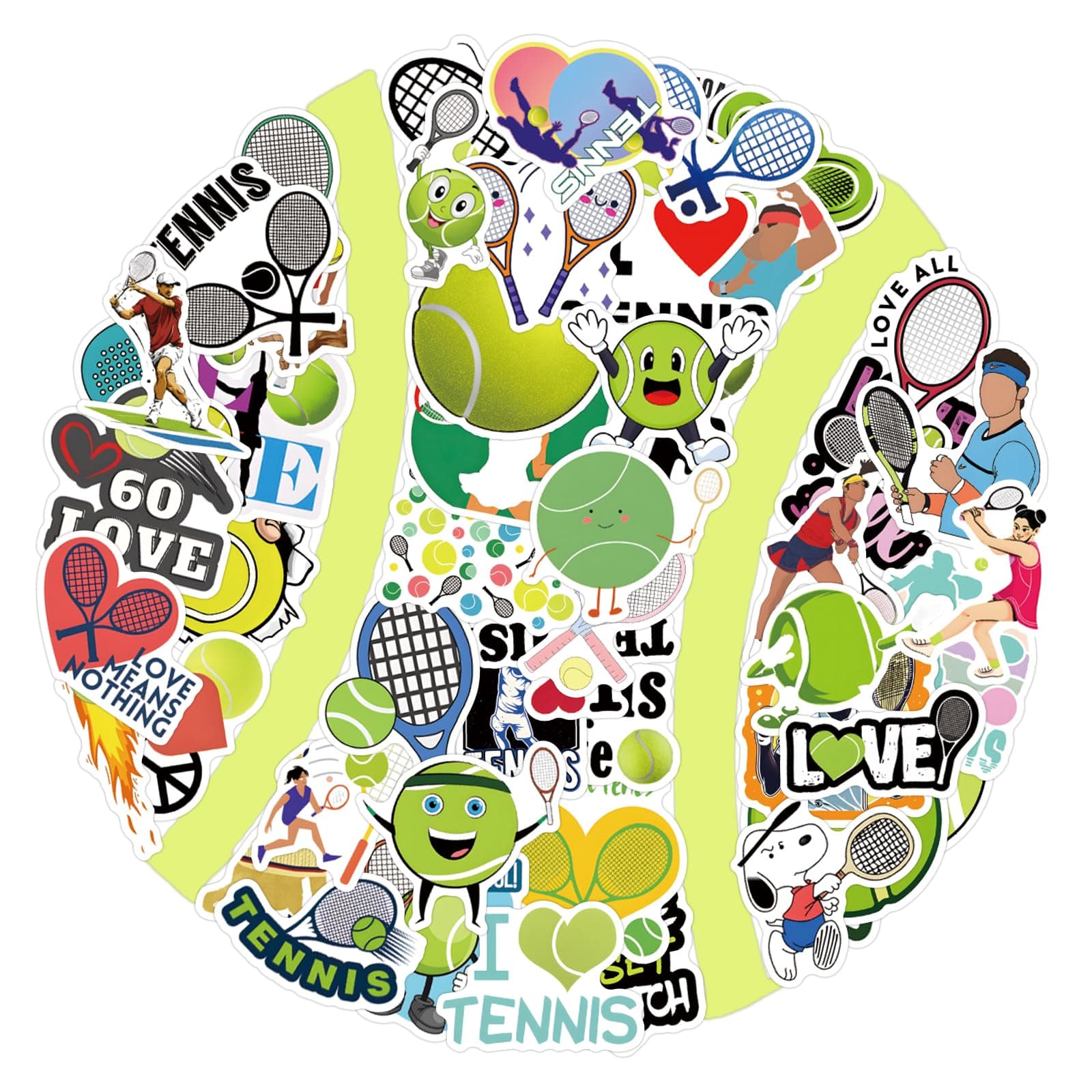 55PCS Tennis Stickers,Cartoon Tennis for Waterproof Water Bottles Laptop Decals for Skateboard Phone Luggage Journal Decoration,Cute Tennis Vinyl Stickers for Kids Teens Adults Sports Fans