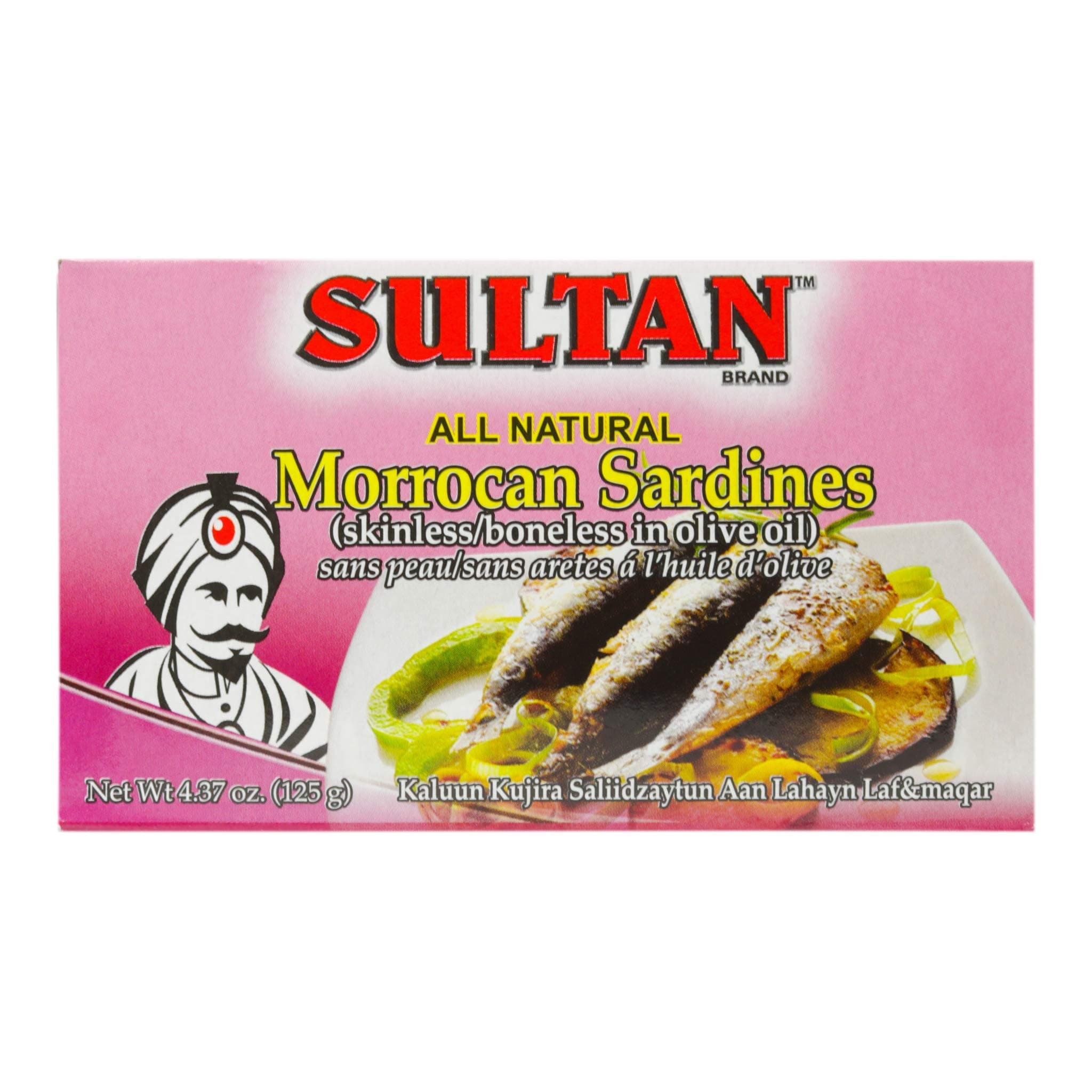 SultanMoroccan Boneless and Skinless Sardines in Olive Oil, 100% All-Natural, High Protein, No Additives, No Preservatives, Paleo, Carnivore, Keto Friendly, Zero Carb, 4.37oz (Pack of 50)