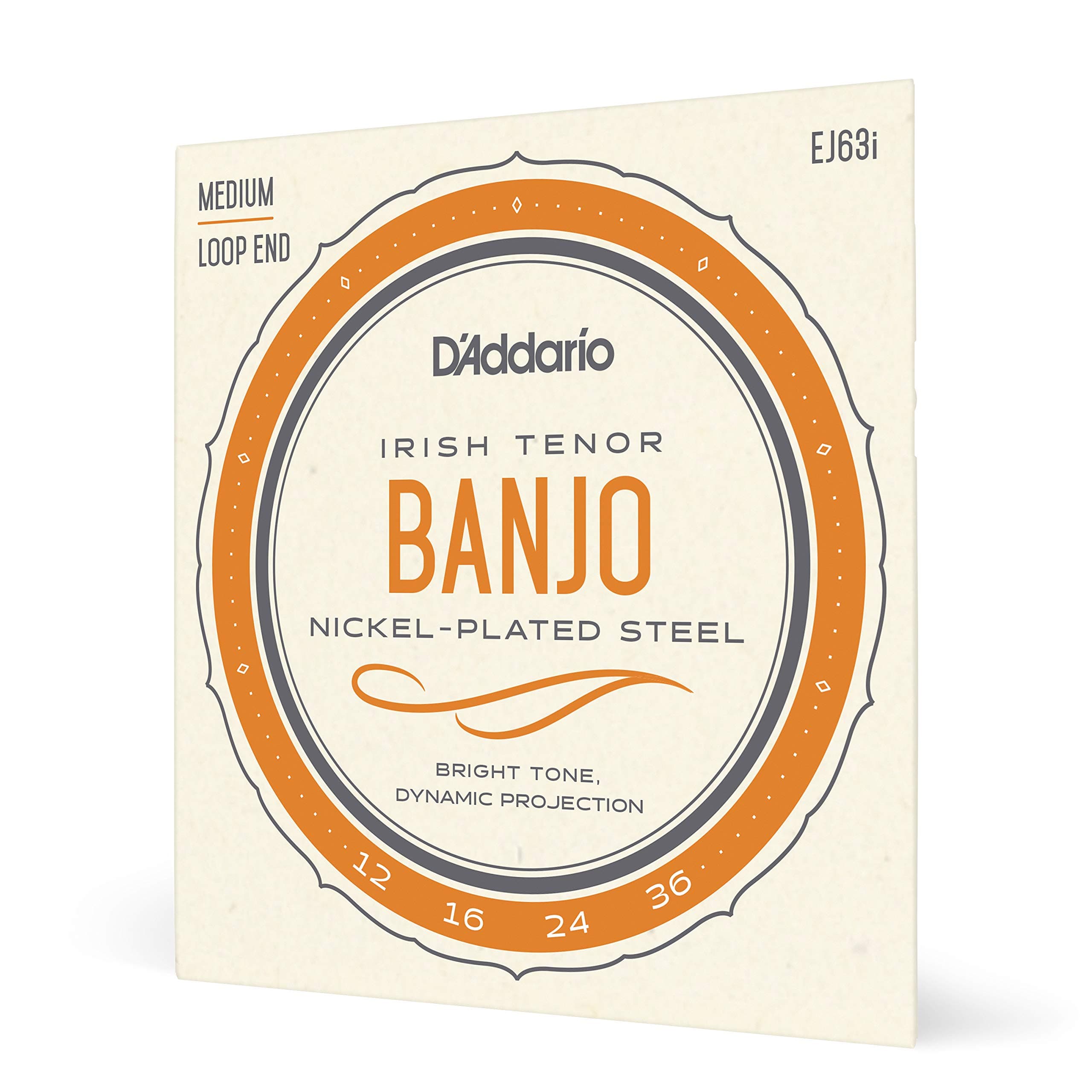 Irish Tenor Banjo Strings, Nickel-Plated Steel, EJ63i, Medium Gauge 12-36, 5-String Set, Pack of 1