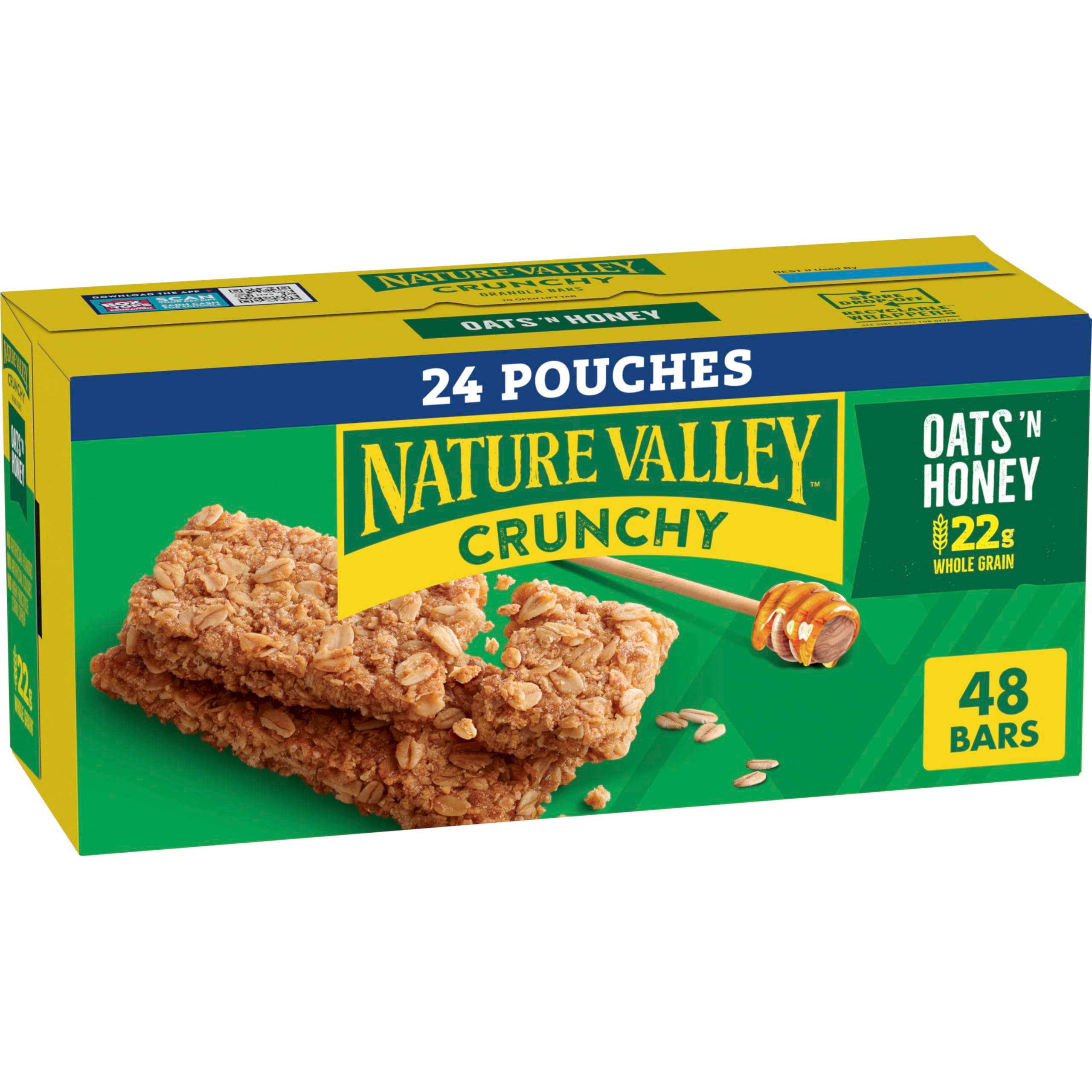 Nature Valley Crunchy Granola Bars, Oats 'n Honey, 48 Ct, 35.76 oz (24 Pouches)