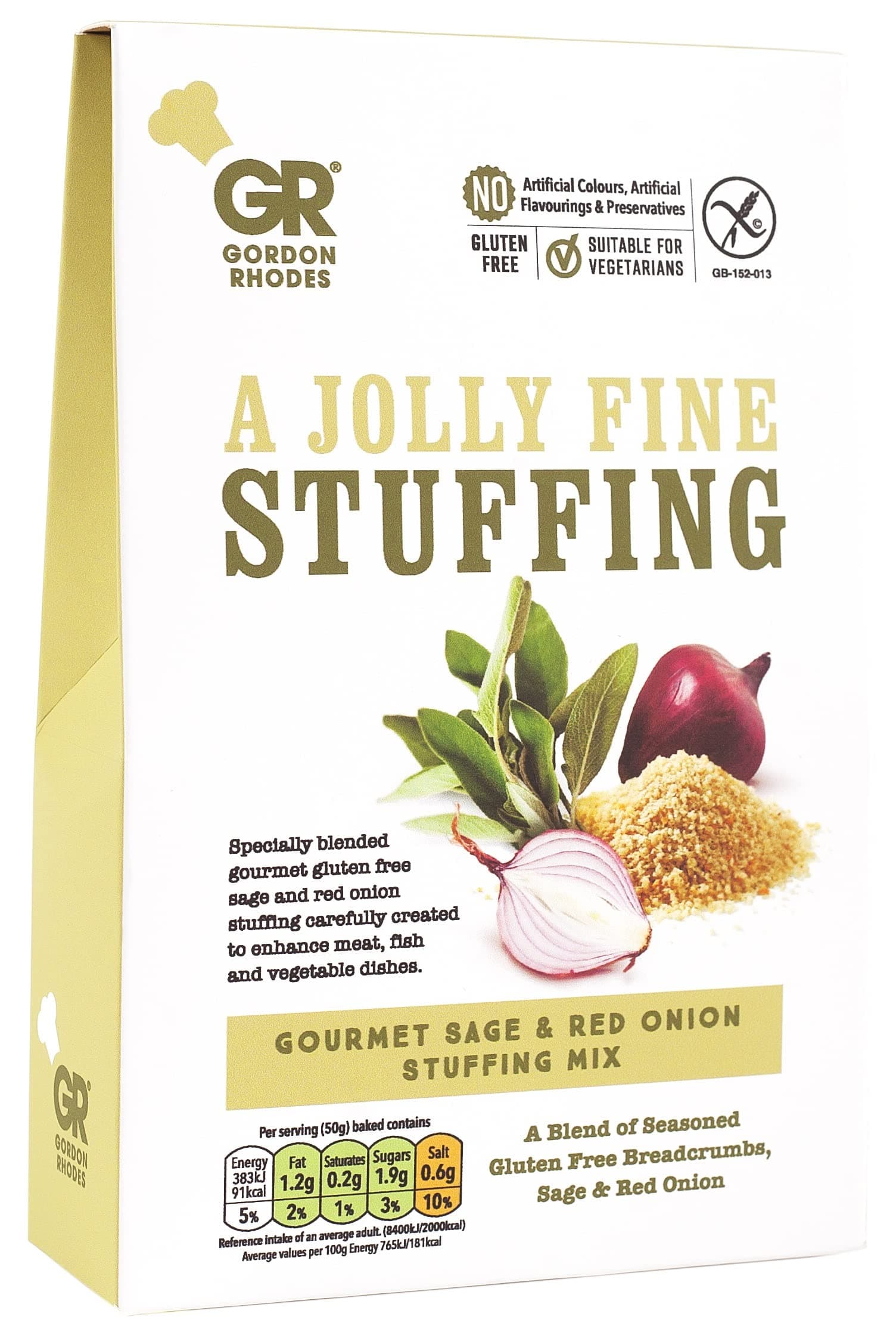 Gordon Rhodes' Gourmet Sage and Red Onion Stuffing Mix is Gluten Free and Easy to Prepare to Enhance Meat, Fish and Vegetable Dishes. Vegan Approved(1 x 125gm)