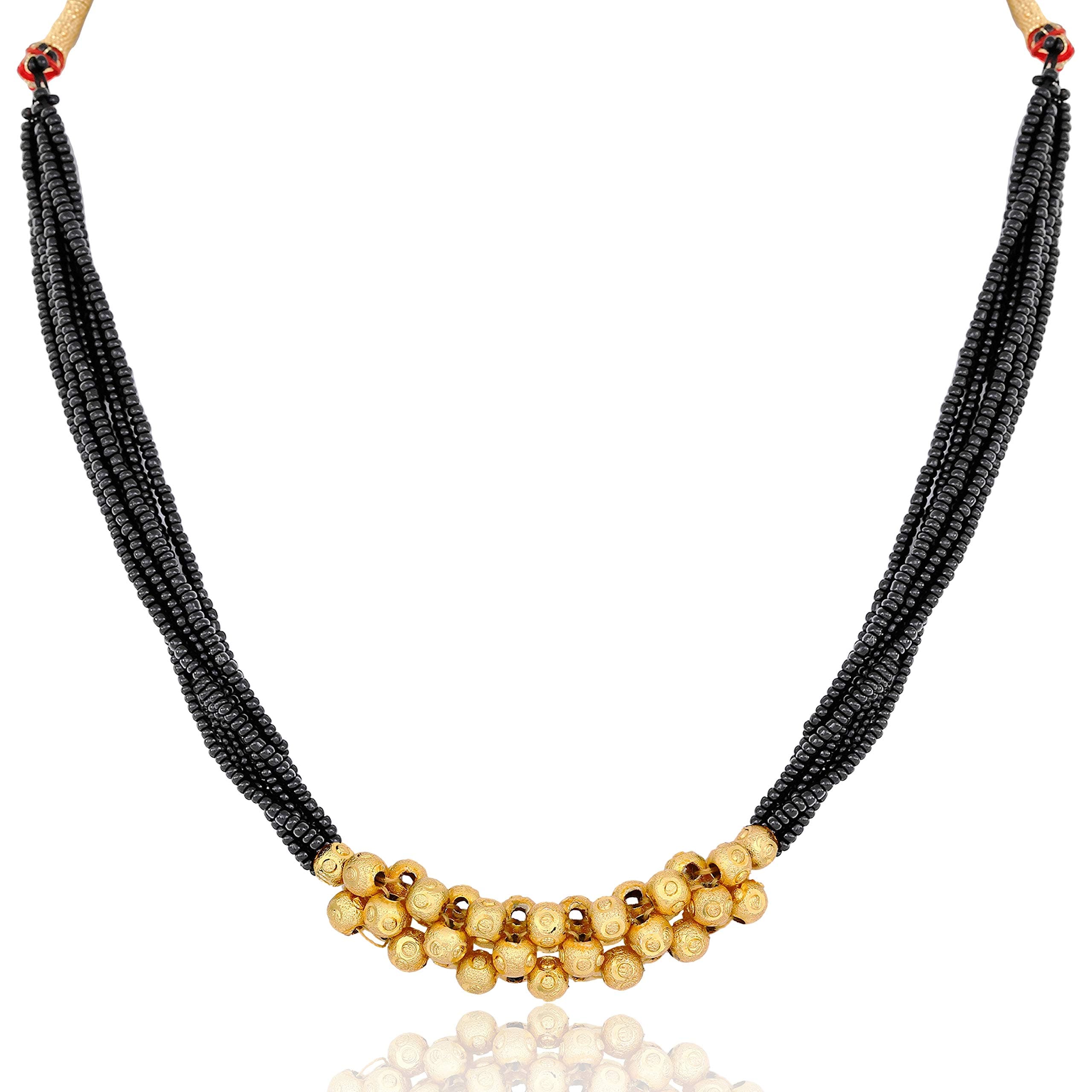 Amaal Mangal Sutra Traditional Jewellery Ethnic Pearl Black Beads Gold Mala Kolhapuri Saaj Maharashtrian Thushi Mangalsutra Tushi Pendant Chain Necklace for Women Girls Jewelry Set - THUSHI-A117