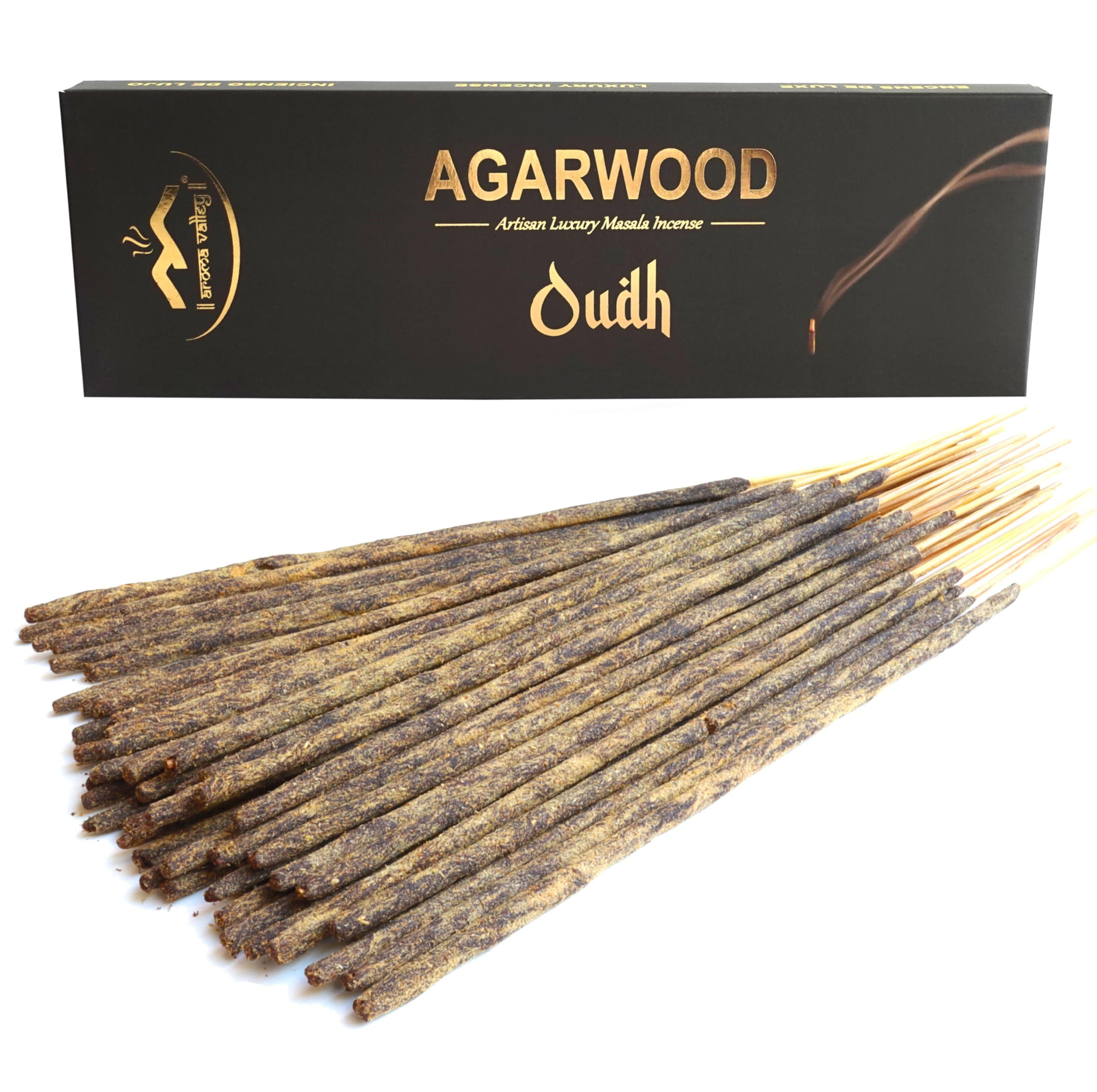 Oud Agarwood Incense Sticks - Artisan Luxury Masala Incense - Handcrafted Long-Burning (75 minutes) extra-thick sticks - Exotic Divine Scent for Home, Spirituality & Meditation - Oudh