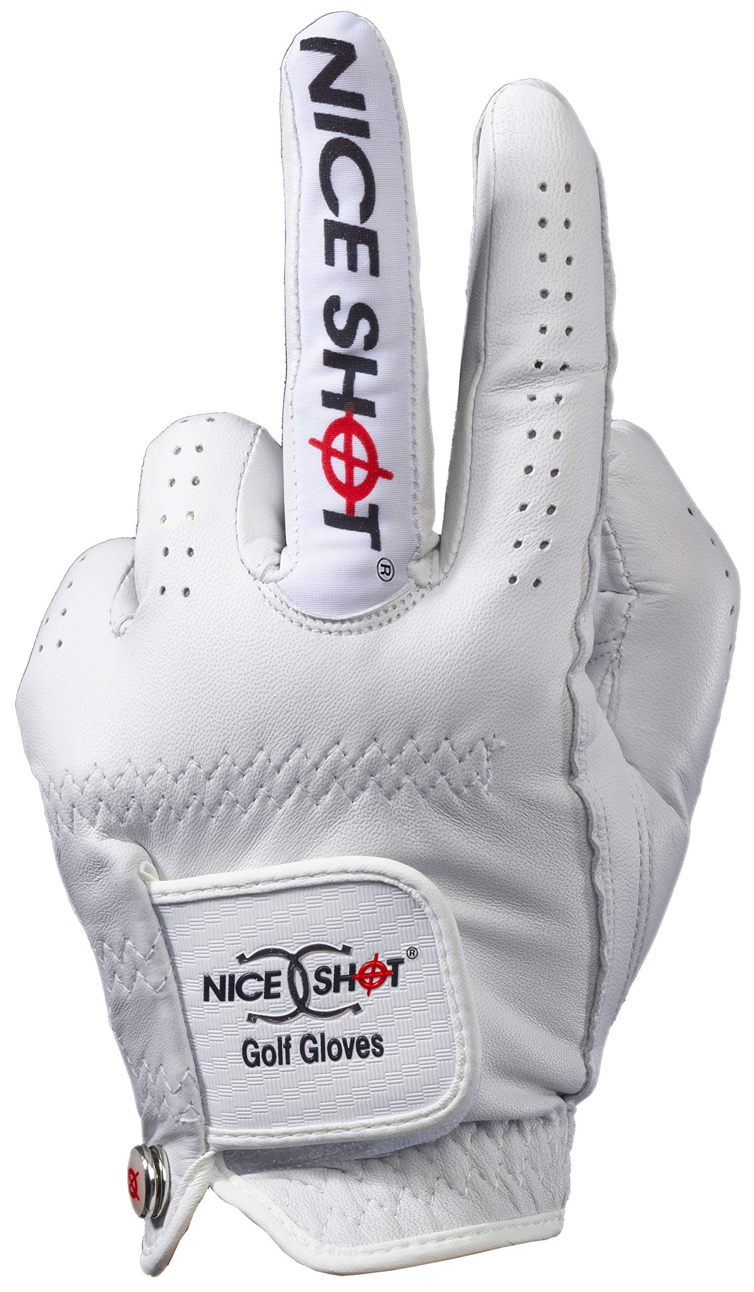 Nice Shot The Bird Men's Golf Glove in Premium White Cabretta Leather