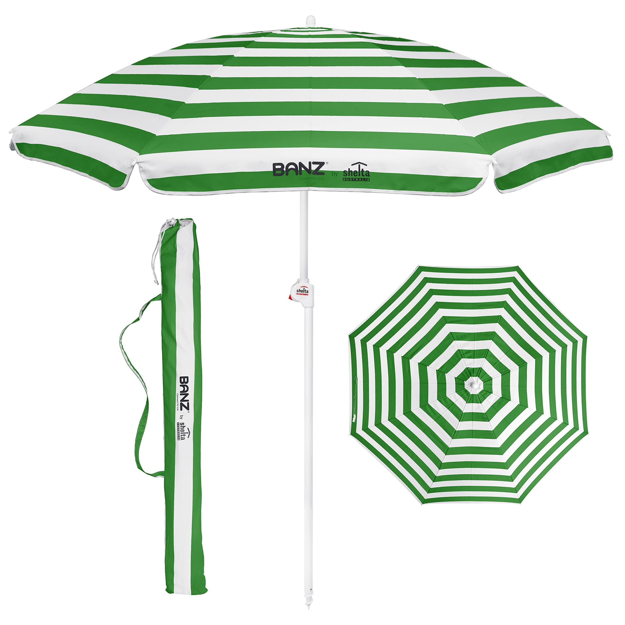 BANZCabana Beach Umbrella UPF 50 - UV Protection Foil-Lined Portable Outdoor Umbrella for Sand with Screw-in Base & Tilt Pole - Lightweight Beach Shade & Patio Umbrella with Bag
