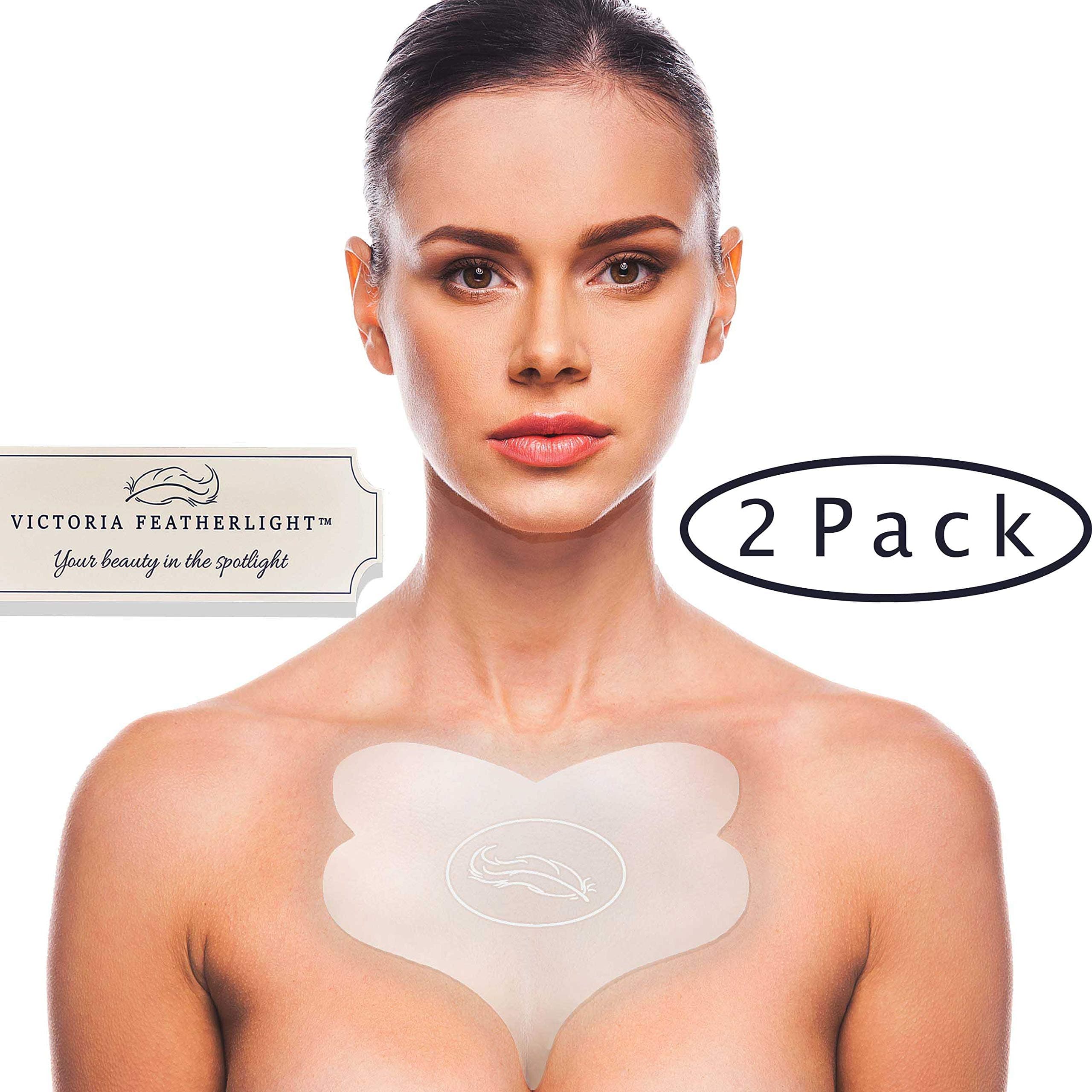 (2 Pads) Victoria Featherlight - Chest Pads For Decollete, Chest Wrinkles Prevention, Silicone Wrinkle Pad (The original design, clear color instead of blue)
