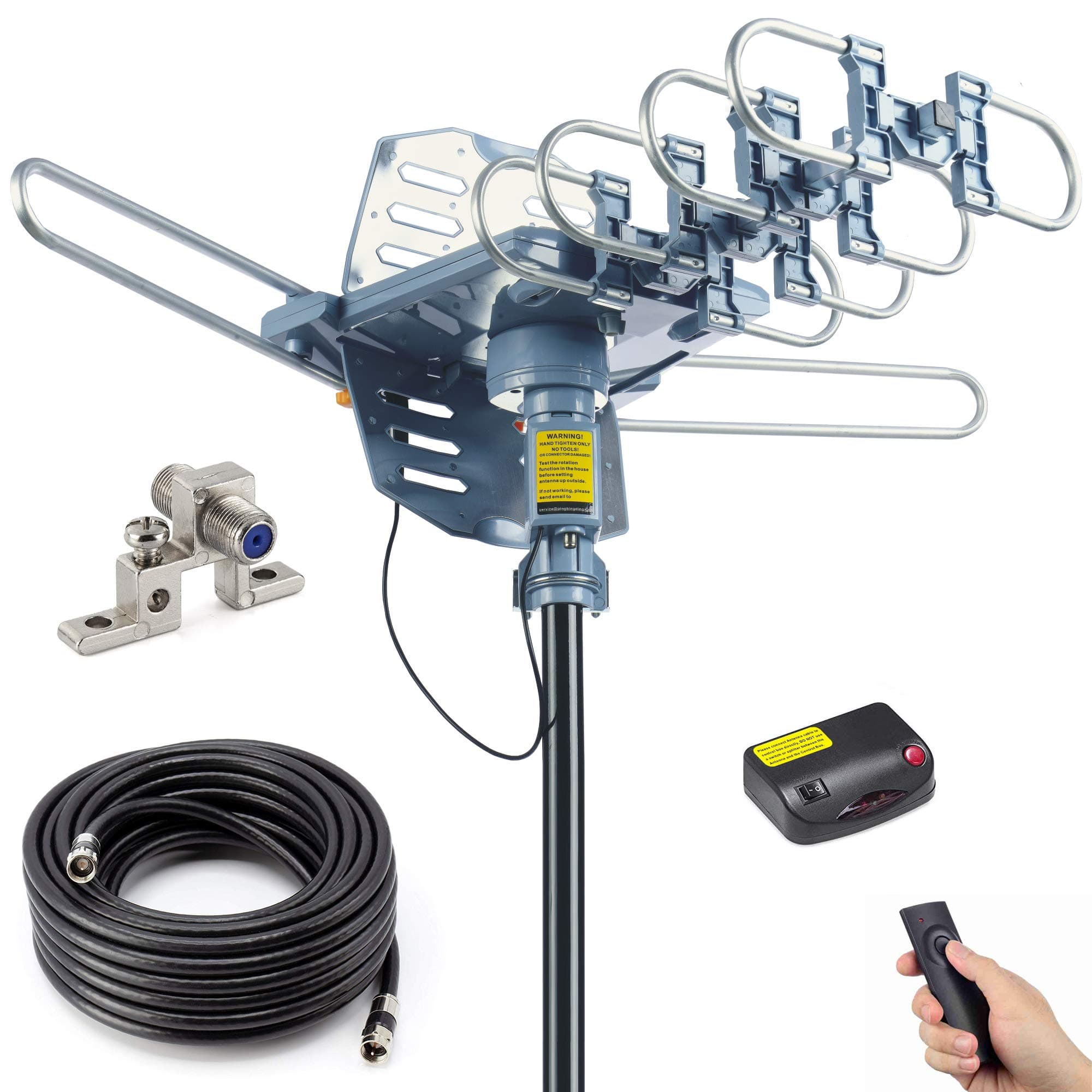 pingbingding HDTV Antenna Outdoor Antenna Digital Antenna 150 Mile Motorized 360 Degree Rotation - Wireless Remote Control - 59FT RG6 Coax Cable & Coaxial Grounding Block - UHF/VHF/1080P