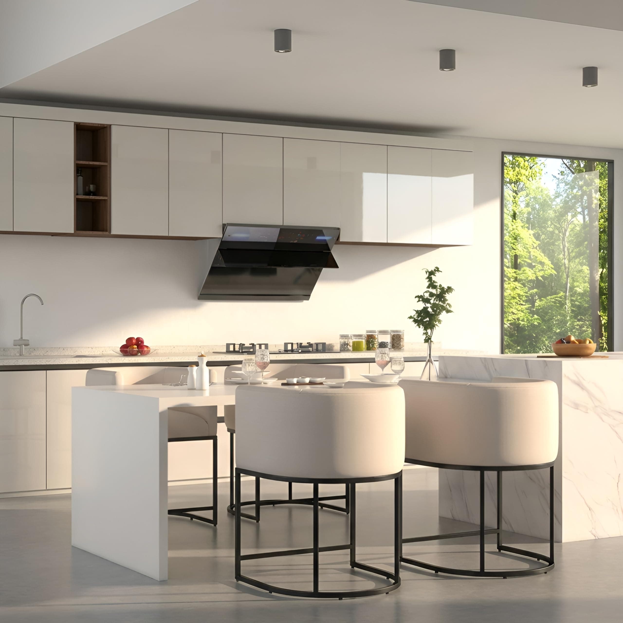 RIVOVA Contemporary Cream Linen Bar Stools Set of 4, 24" Upholstered Fabric Counter Height Barstools Kitchen Counter Island Stools with Screwed Together Black Metal Base