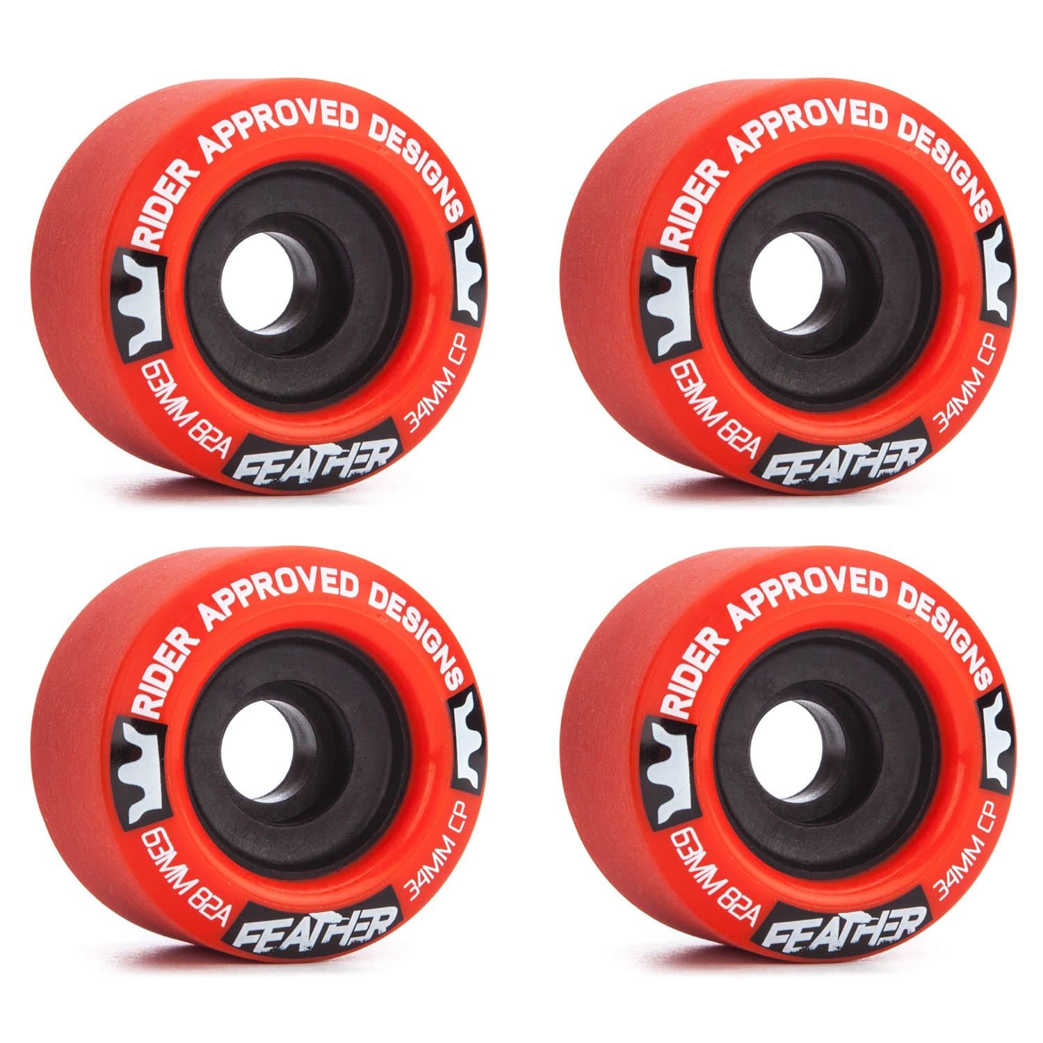 Feather Red / Black Skateboard Wheels - 63mm 82a (Set of 4)